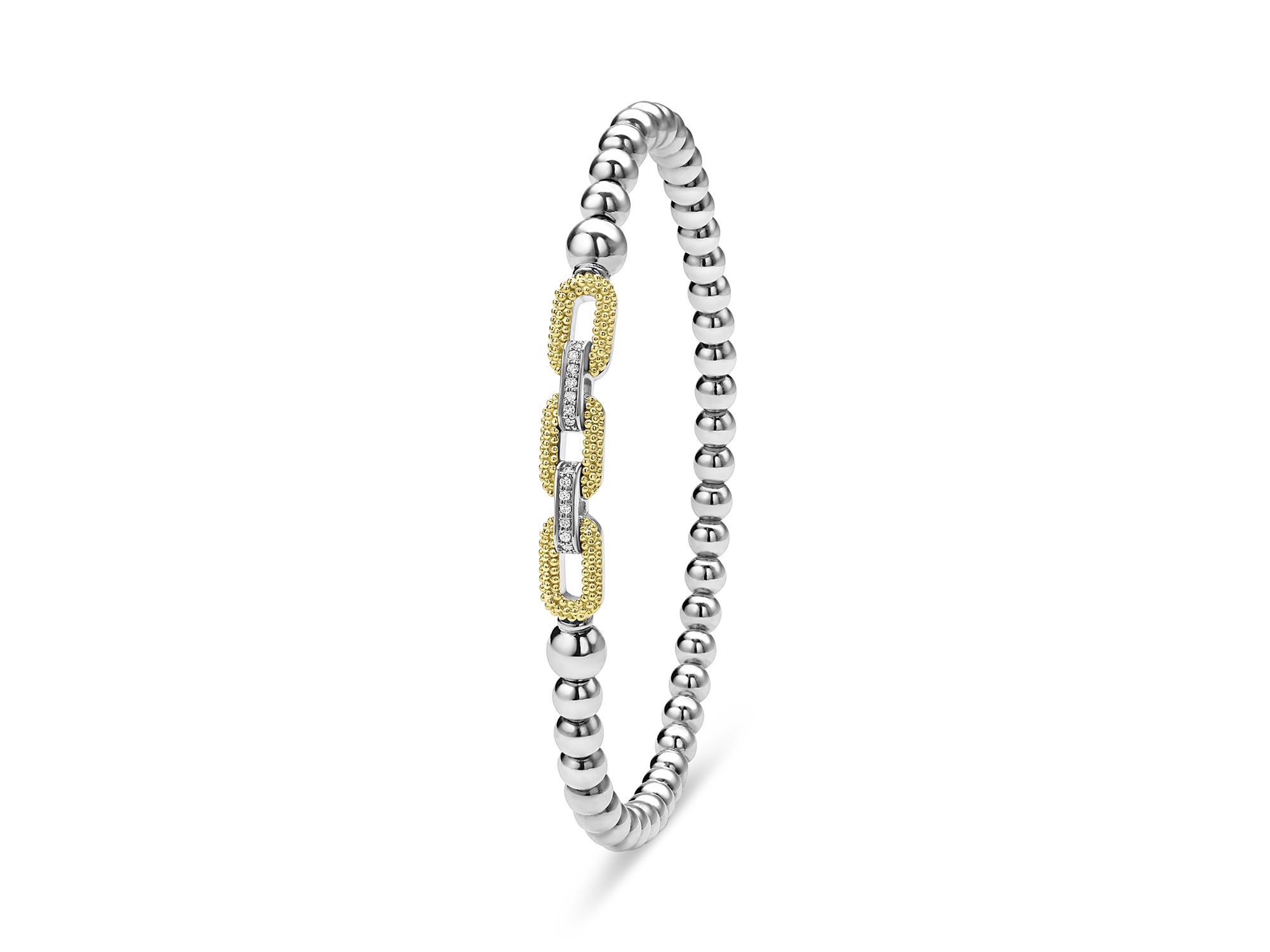 18K Yellow Gold & Sterling Caviar Lux Diamond Beaded Stretch Bracelet — Image 3