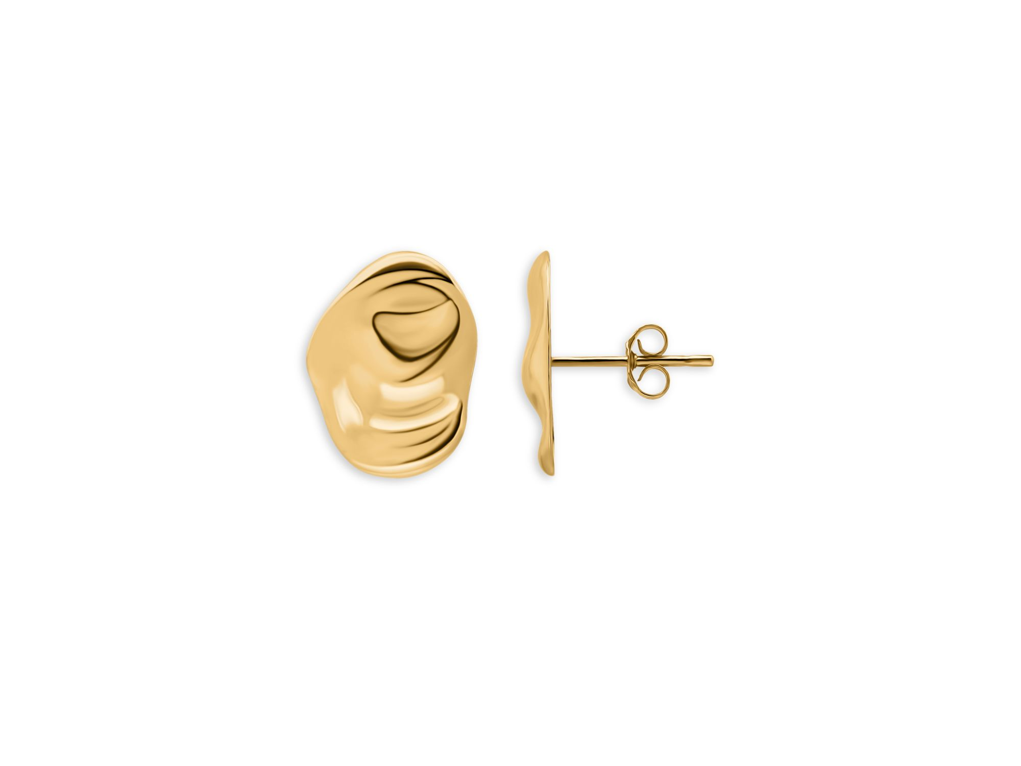 18K Gold-Plated Sterling Silver Sculptured Oval Stud Earrings - Exclusive — Image 3