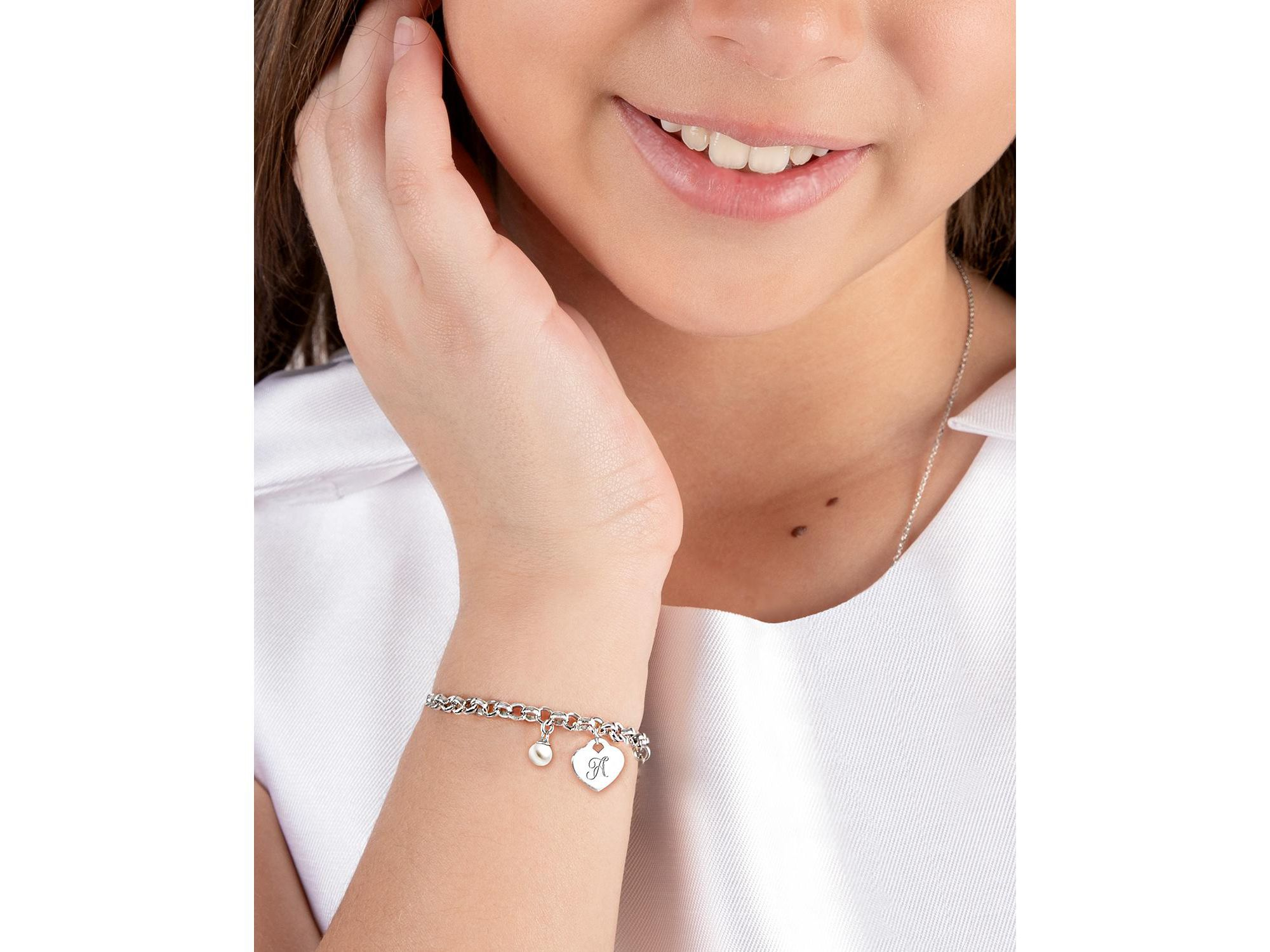 Girls' Sterling Silver Classic Charm Bracelet & Engraved Initial 6.25" Bracelet - Children — Image 3