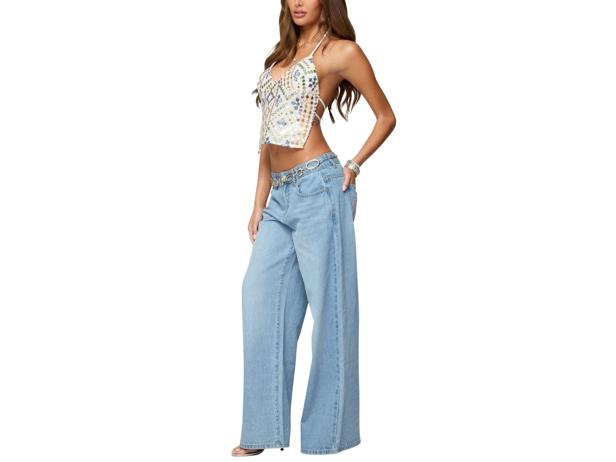Embroidered Sequin Backless Top — Image 4