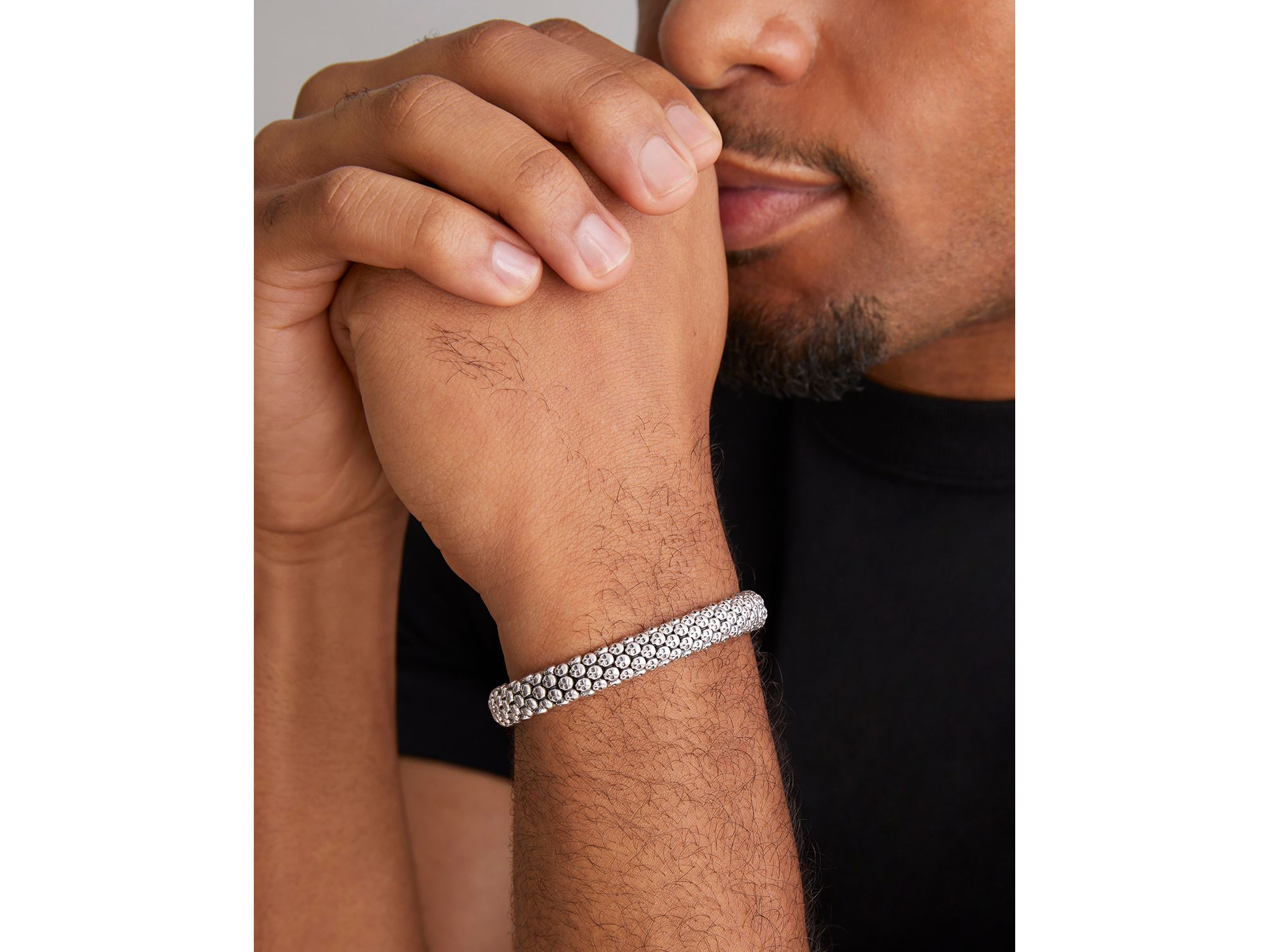 Men's Sterling Anthem Skull Caviar Beaded Bracelet - Exclusive — Image 3