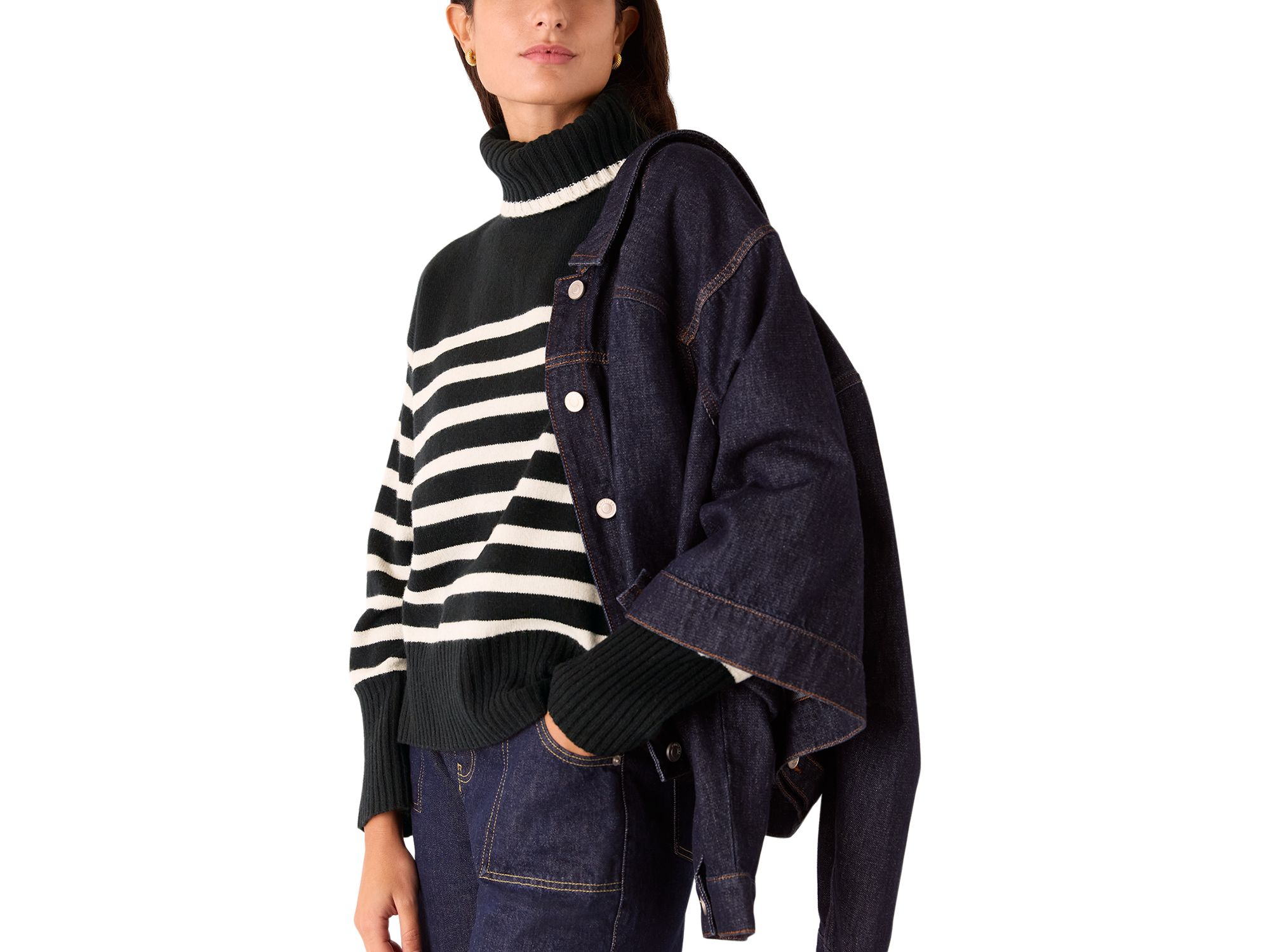 High Neck Striped Wool Sweater — Image 3