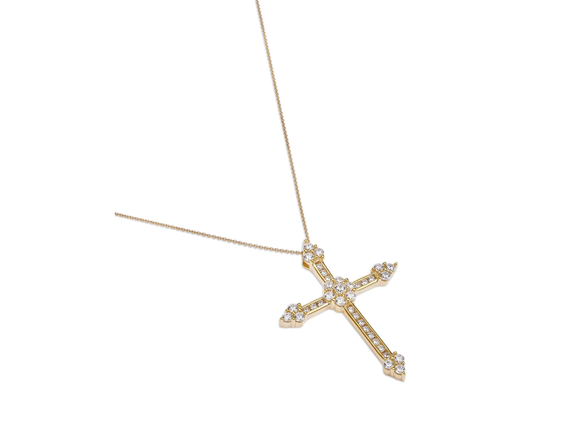 Diamond Cross Pendant Necklace in 14K Yellow Gold, 1.0 tcw — Image 3