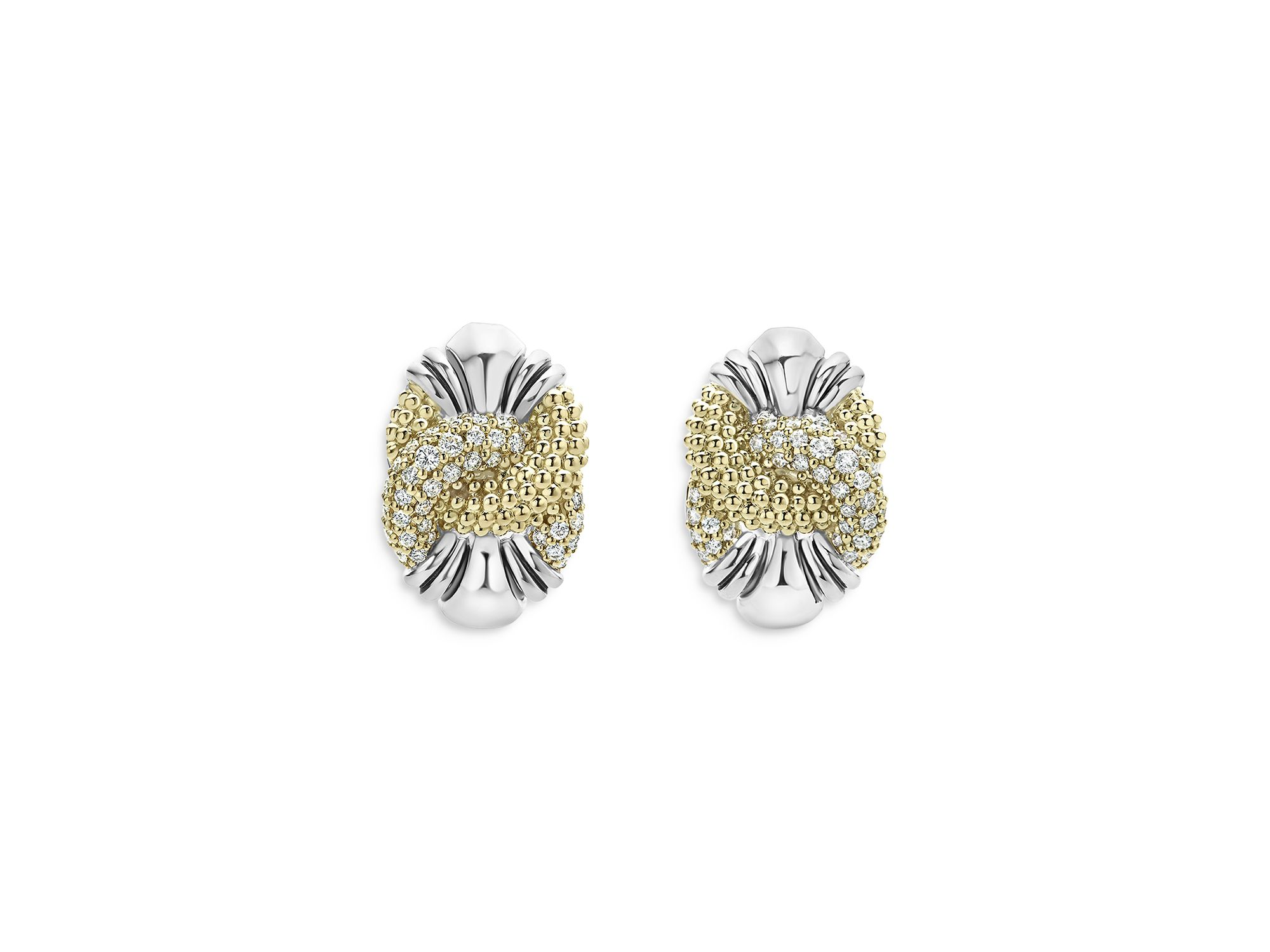 Sterling Silver & 18K Yellow Gold Caviar Luxe Diamond Knot Earrings — Image 3
