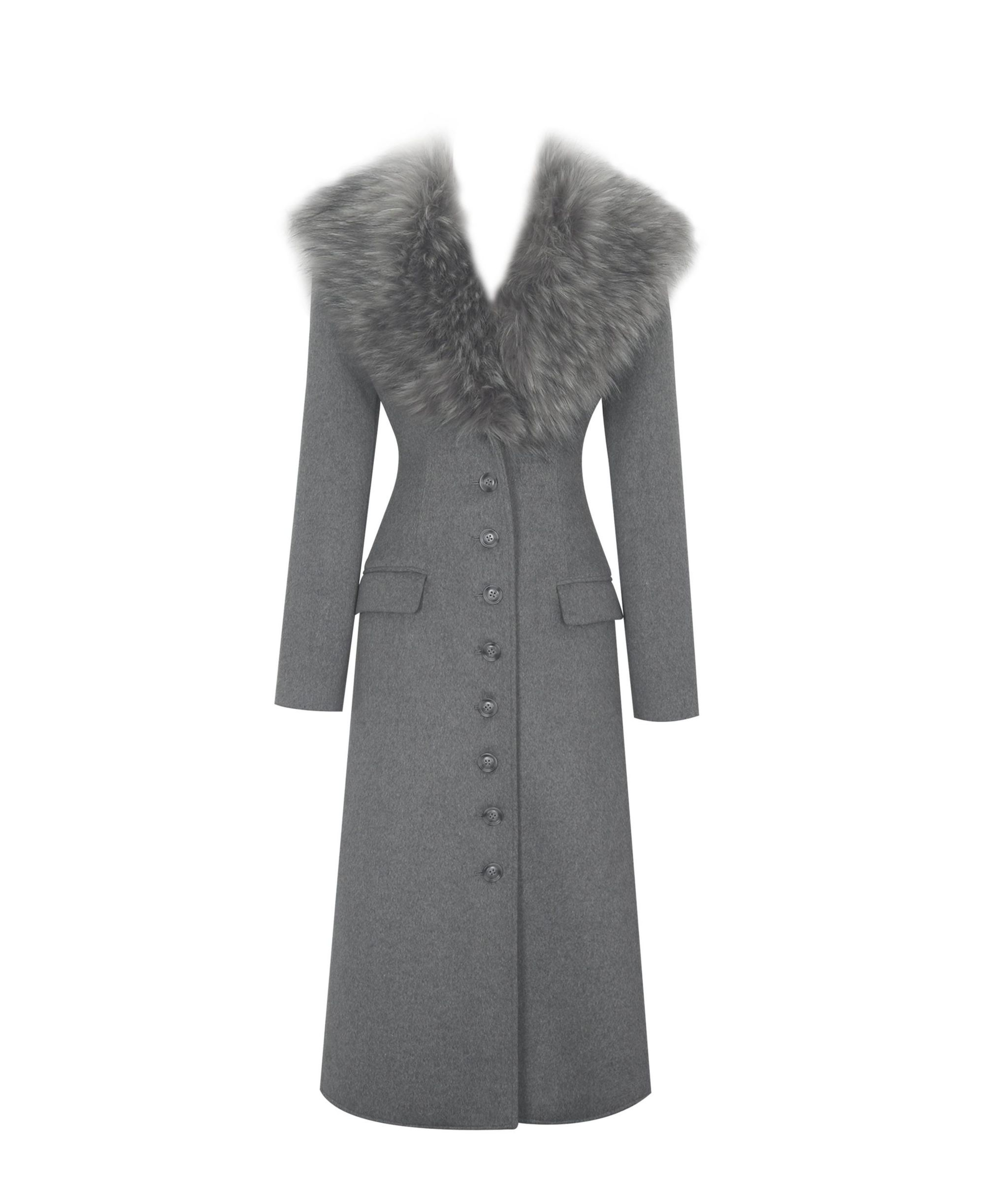 Faye Wool Blend Coat with Removable Faux Fur Collar — Image 9