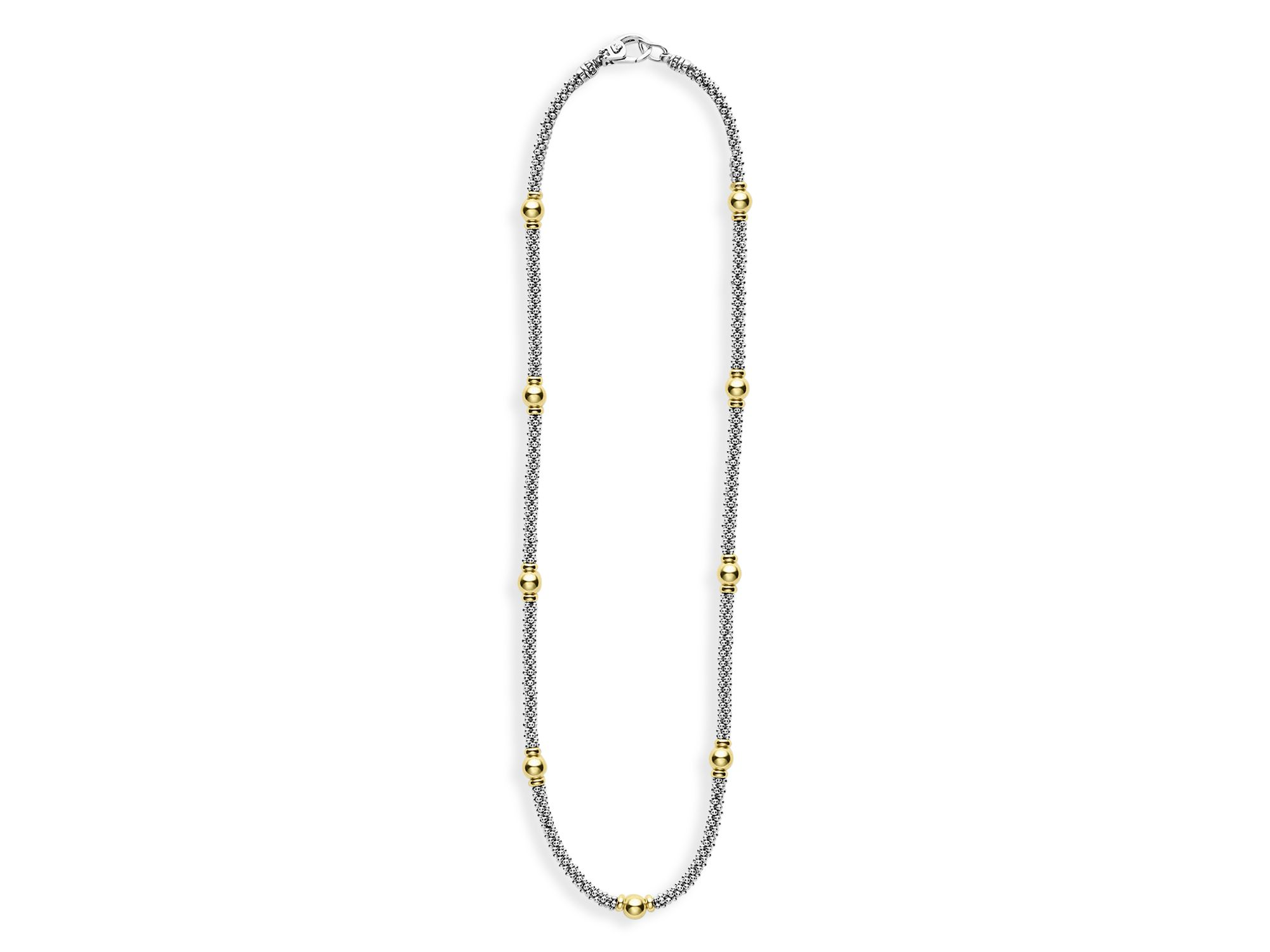 18K Yellow Gold & Sterling Silver Signature Caviar Two Tone Station Necklace, 18" — Image 5