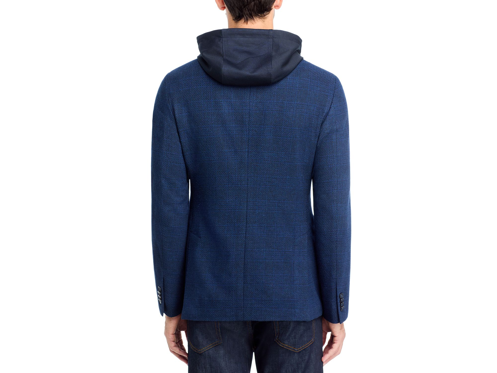 Tonal Plaid Jersey Sport Coat with Removable Hood — Image 3