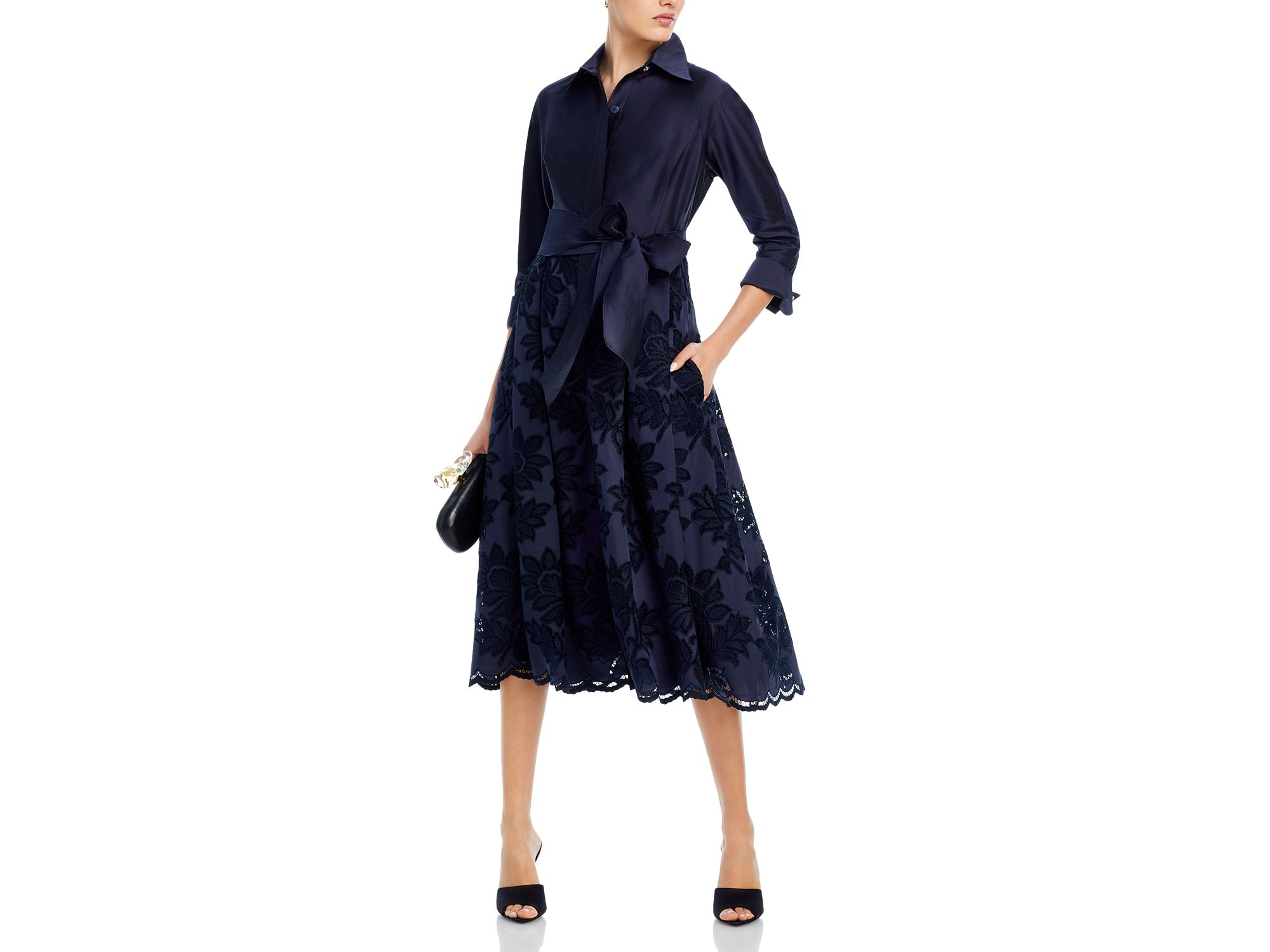 Floral Eyelet Collared Midi Dress — Image 4
