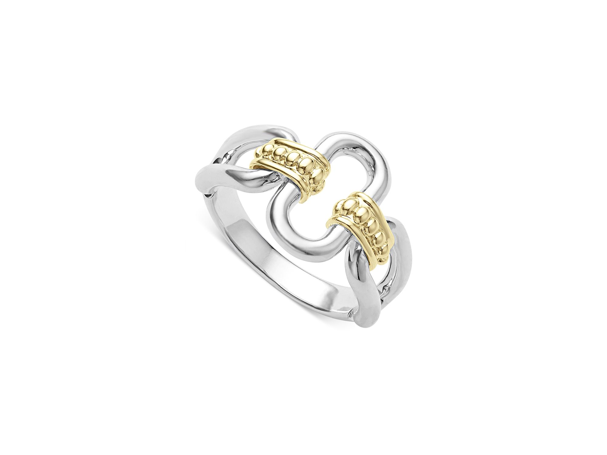 18K Yellow & Sterling Silver Signature Caviar Oval Link Ring — Image 3