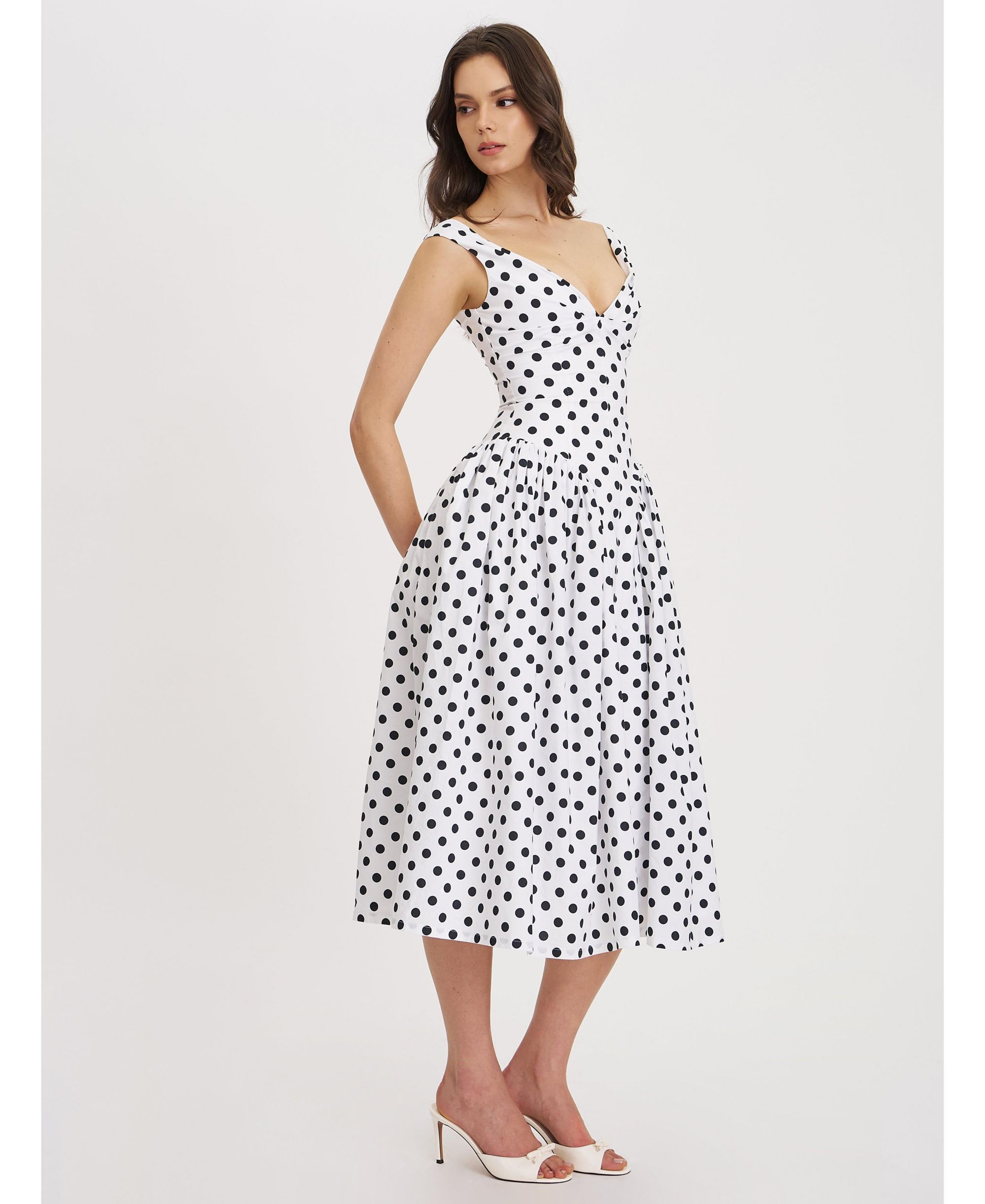 Rahma Polka Dot Drop Waist Midi Cotton Poplin Dress — Image 8