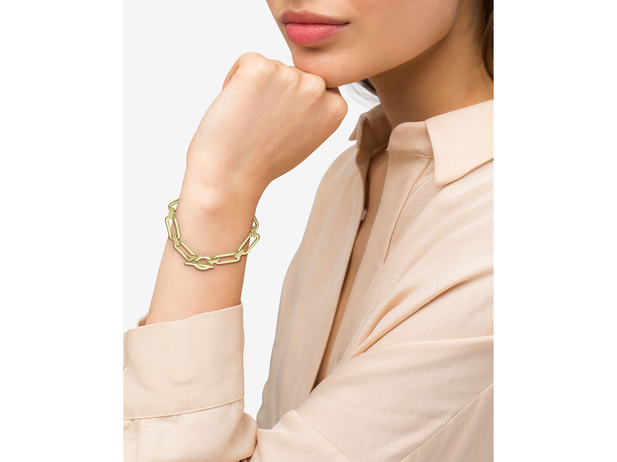 18K Yellow Gold Signature Caviar Link Bracelet — Image 3