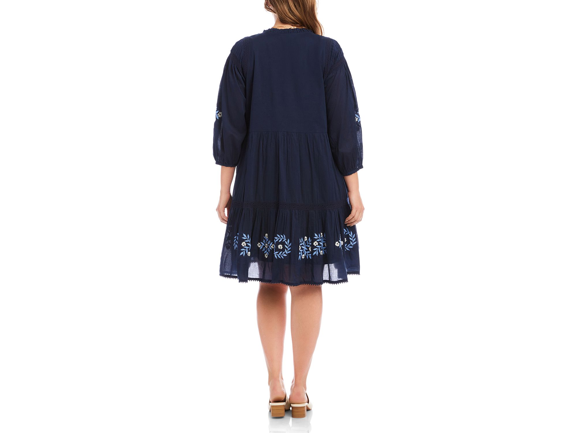 Plus Size Blouson Sleeve Embroidered Lace Trim Tiered Dress — Image 5