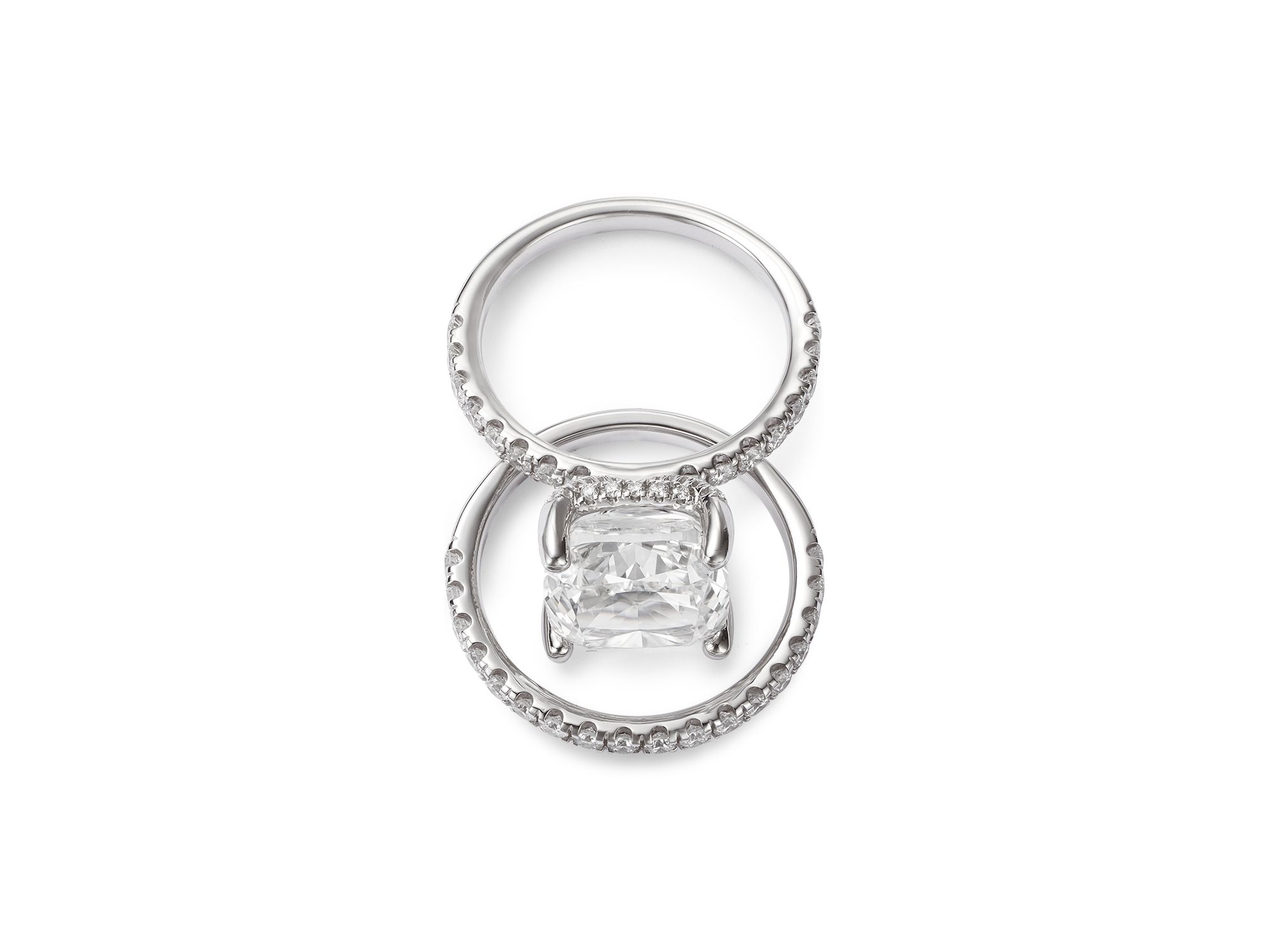 Certified Lab Grown Cushion Cut Diamond Bridal Set with Engagement Ring and Wedding Band in 18K White Gold, 7.2 tcw — Image 3