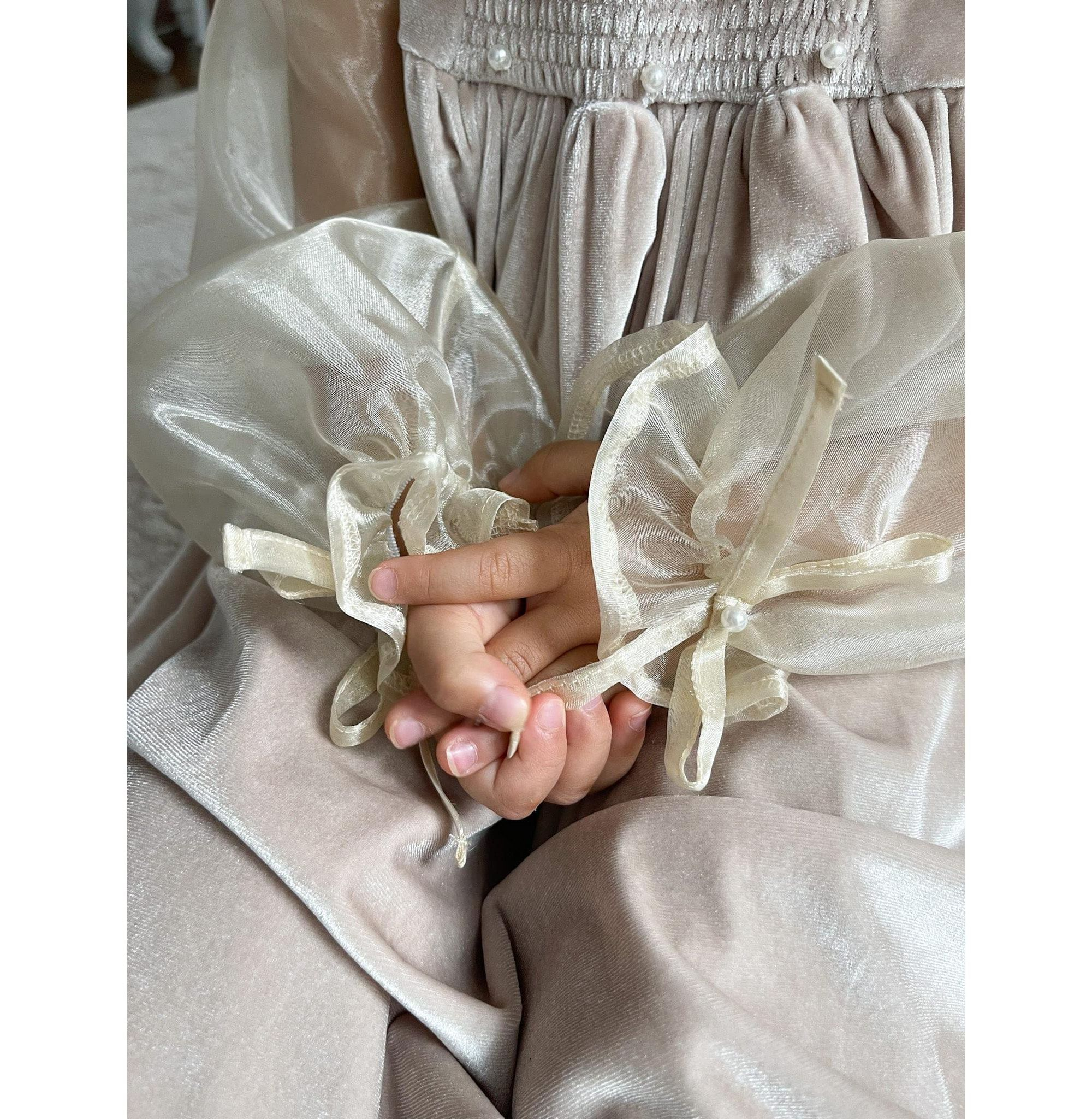 Girls' Helena Velour Dress with Organza Puff Sleeves - Baby, Little Kid, Big Kid — Image 7