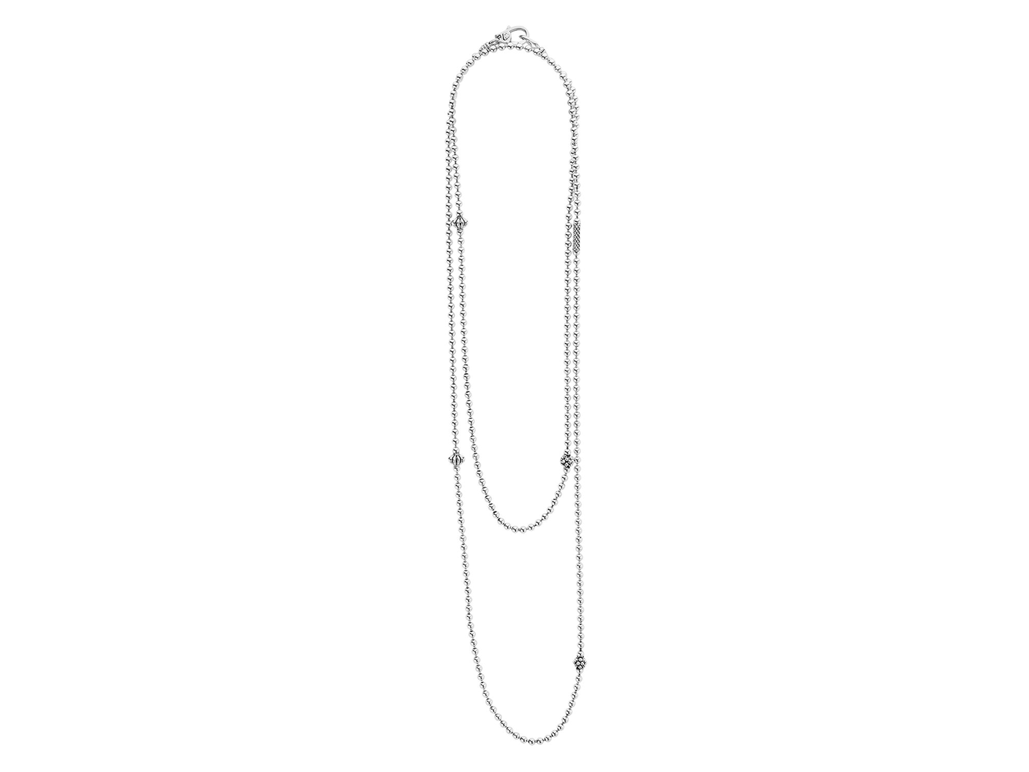 Sterling Chain Necklace with Caviar Icon Stations, 36" — Image 3