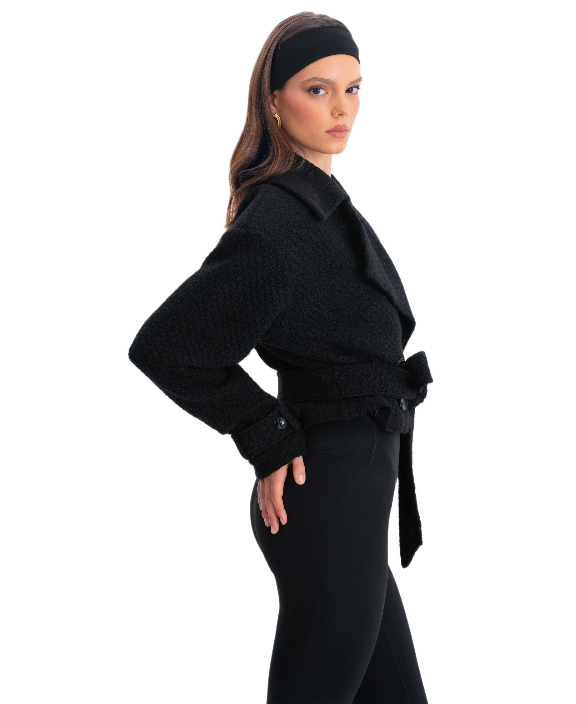 Dara Wool Blend Cropped Double-Breasted Belted Coat — Image 5