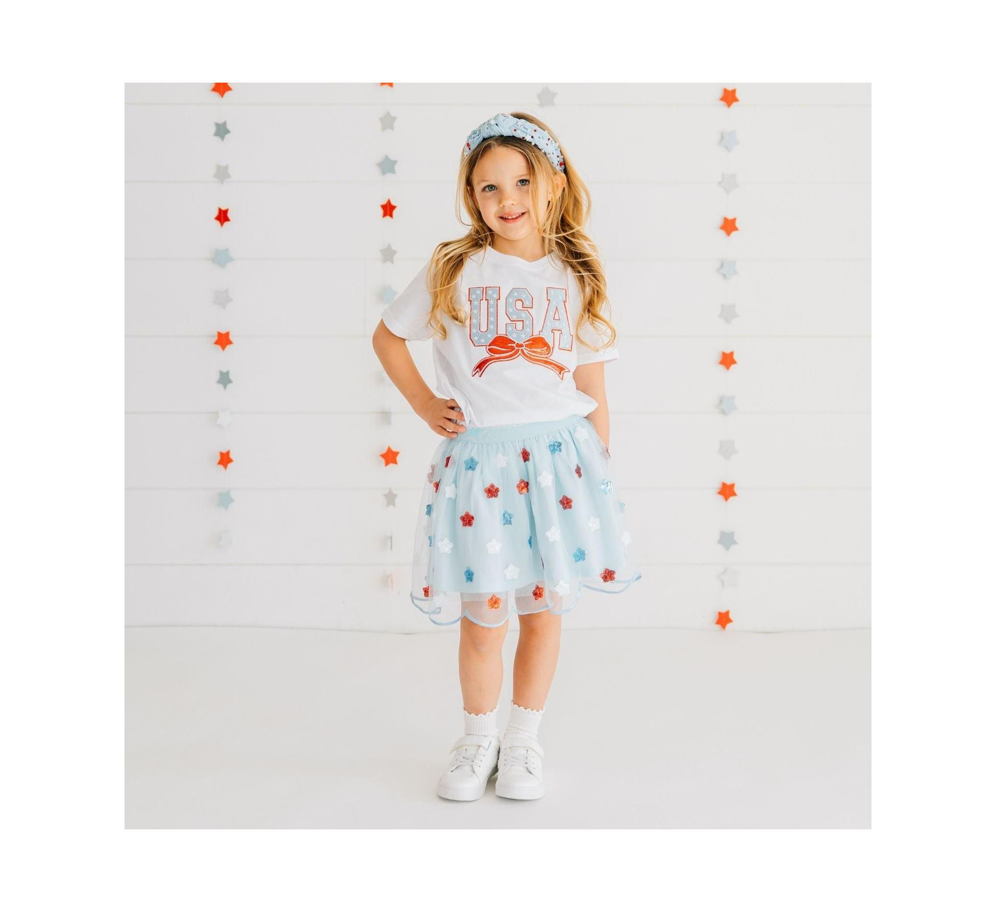 Girls' USA Stars & Bow Patch Short Sleeve T-Shirt - Big Kid — Image 6