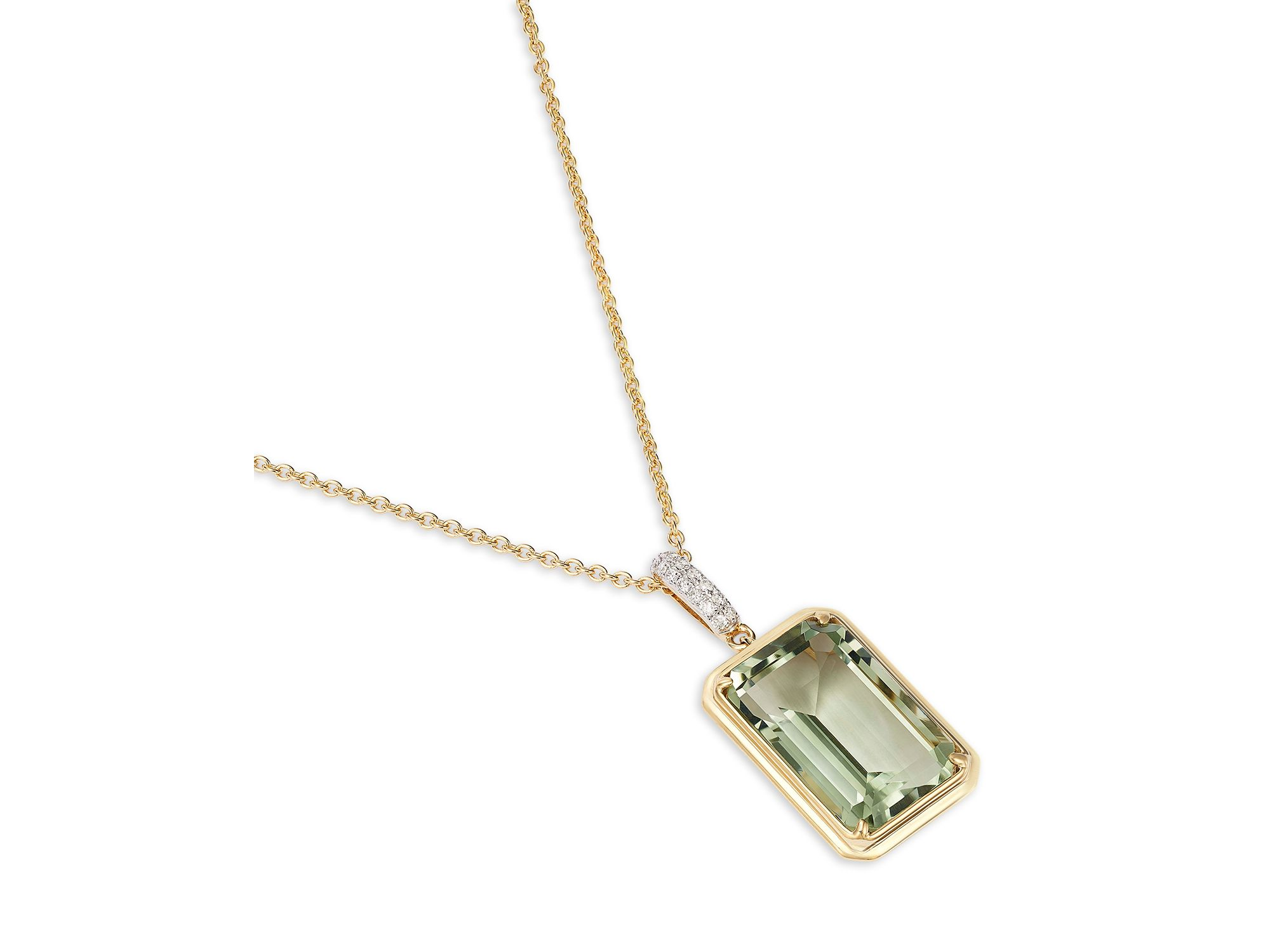 Prasiolite & Diamond Pendant Necklace in 14K Yellow Gold, 18" — Image 3