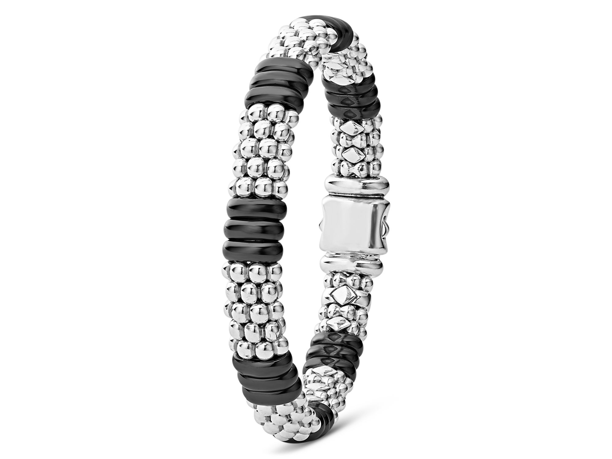 Sterling Silver Black Caviar Black Ceramic Beaded Bracelet — Image 3