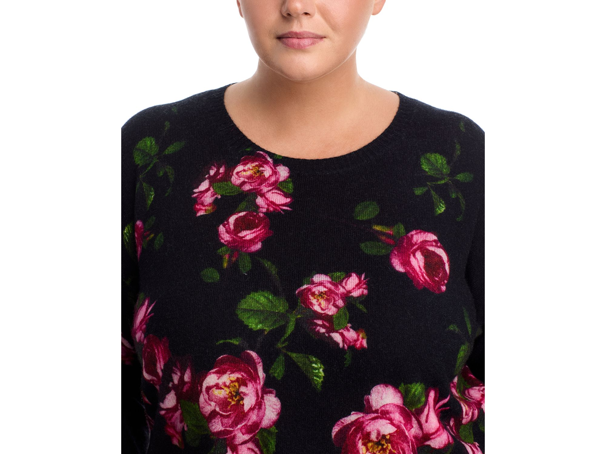 100% Cashmere Peony Printed Crewneck Sweater - Exclusive — Image 3