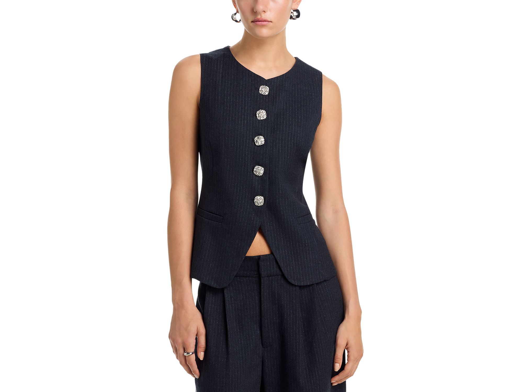 Pinstripe Rhinestone Button Vest & Pinstripe Rhinestone Button Pants - Exclusive — Image 4