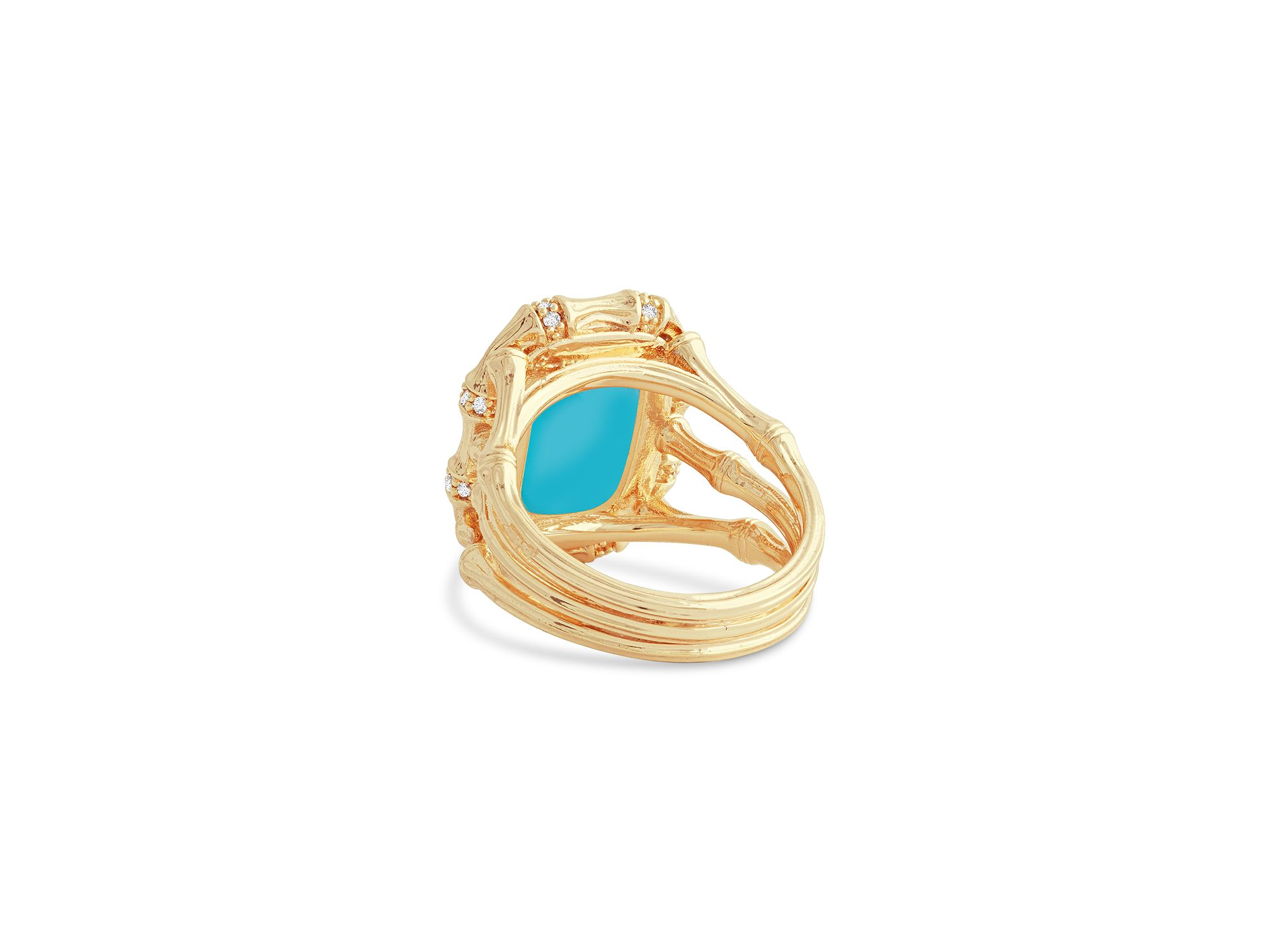 Pavé & Turquoise Bamboo Cocktail Ring — Image 4