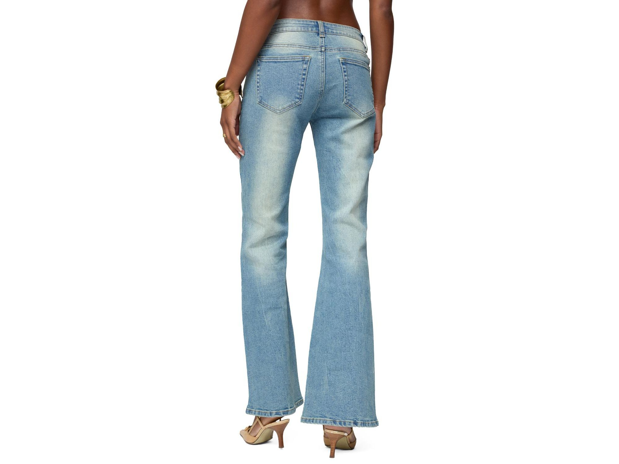 Jenni Washed Low Rise Flared Jeans in Blue Washed — Image 3
