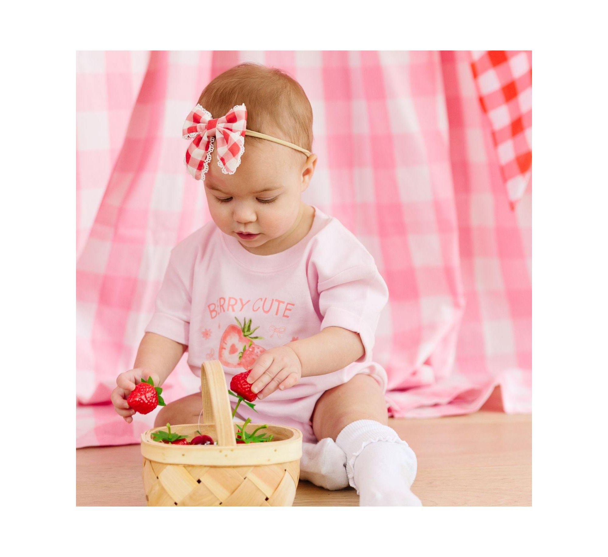 Girls' Red Gingham Bow Baby Headband - Baby — Image 3