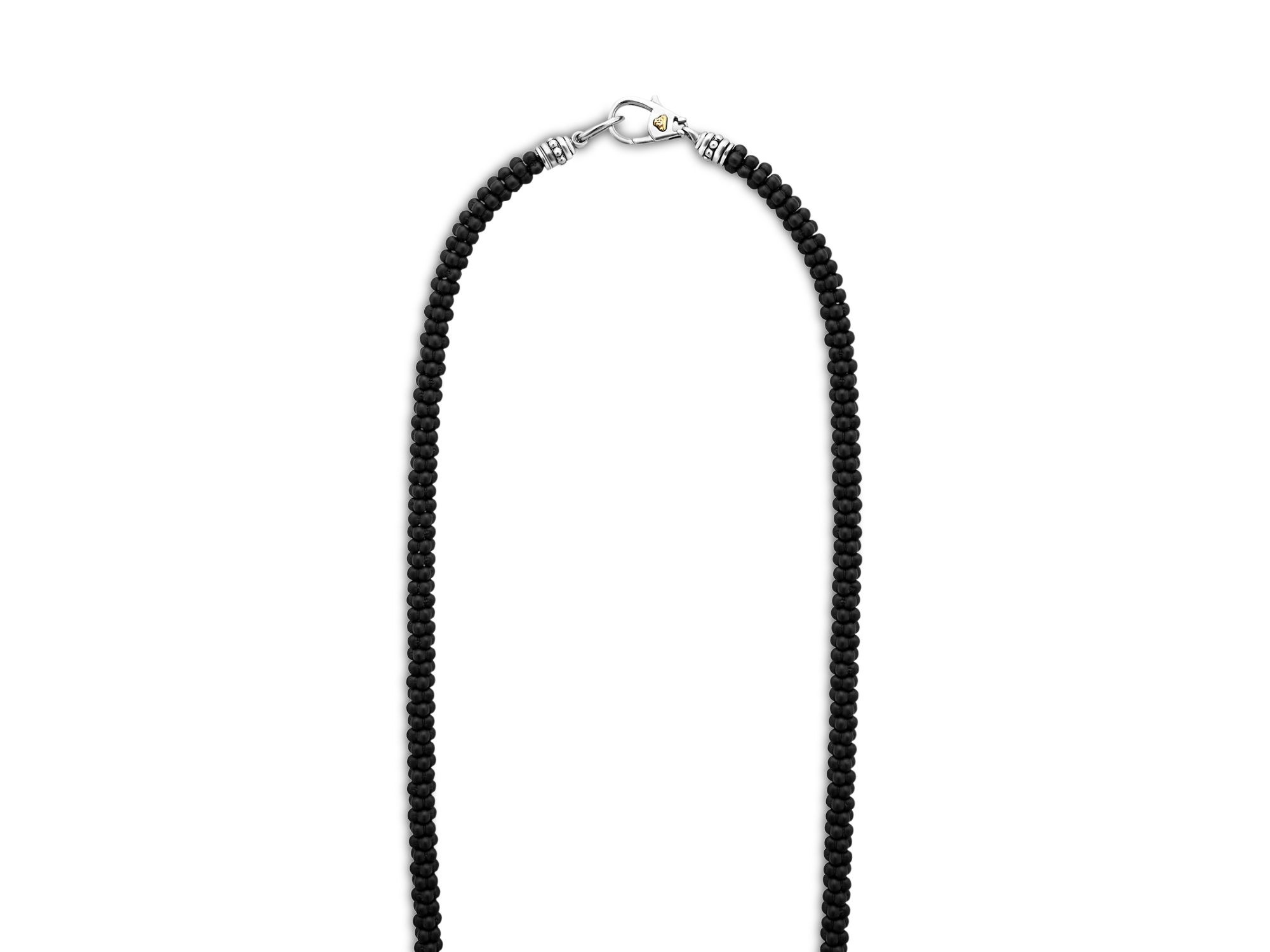 Men's 18K Yellow Gold & Sterling Silver Black Caviar Beaded Necklace, 24" — Image 5