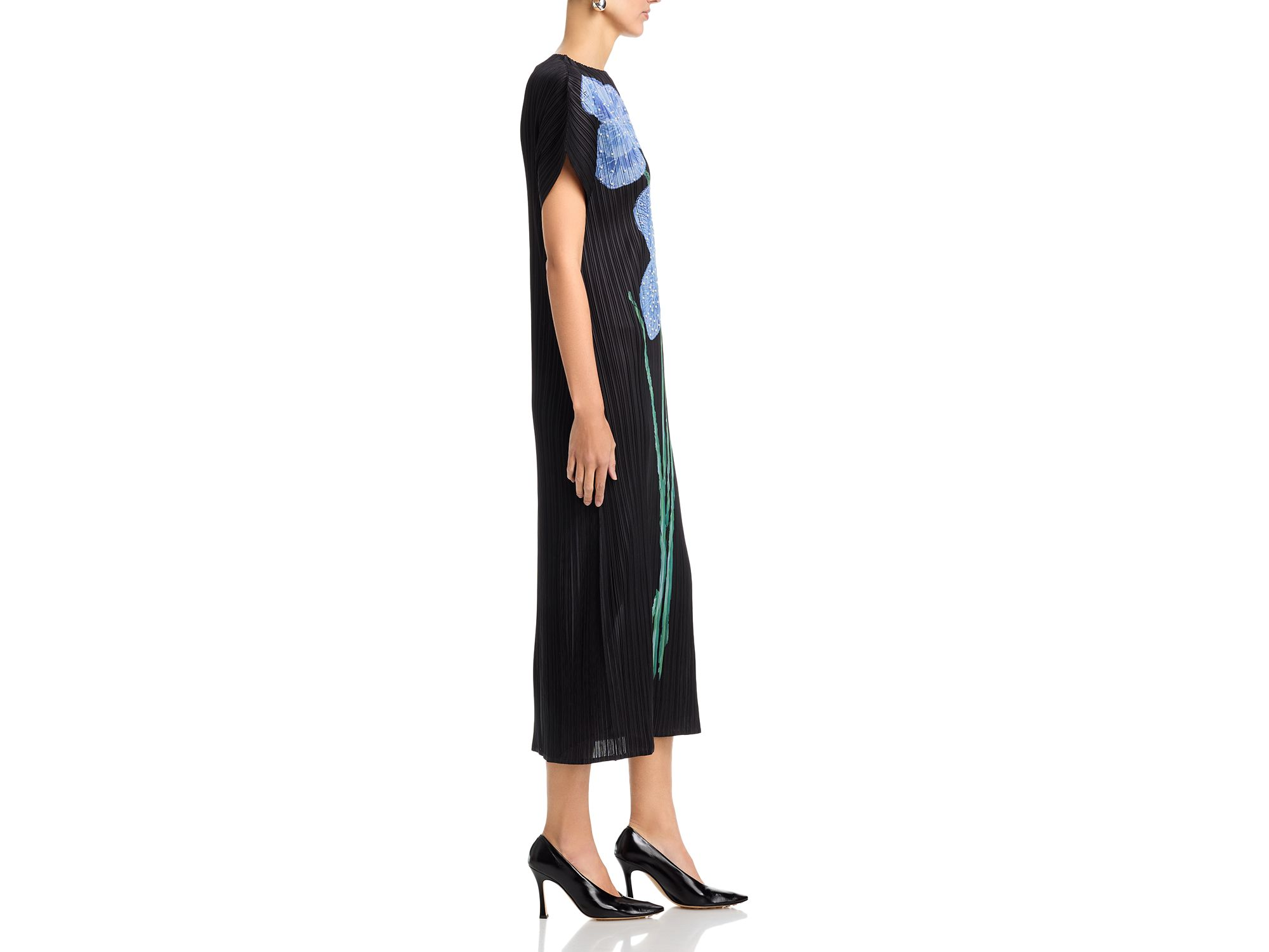 Beaded Appliqué Flower Crinkled Dress — Image 4