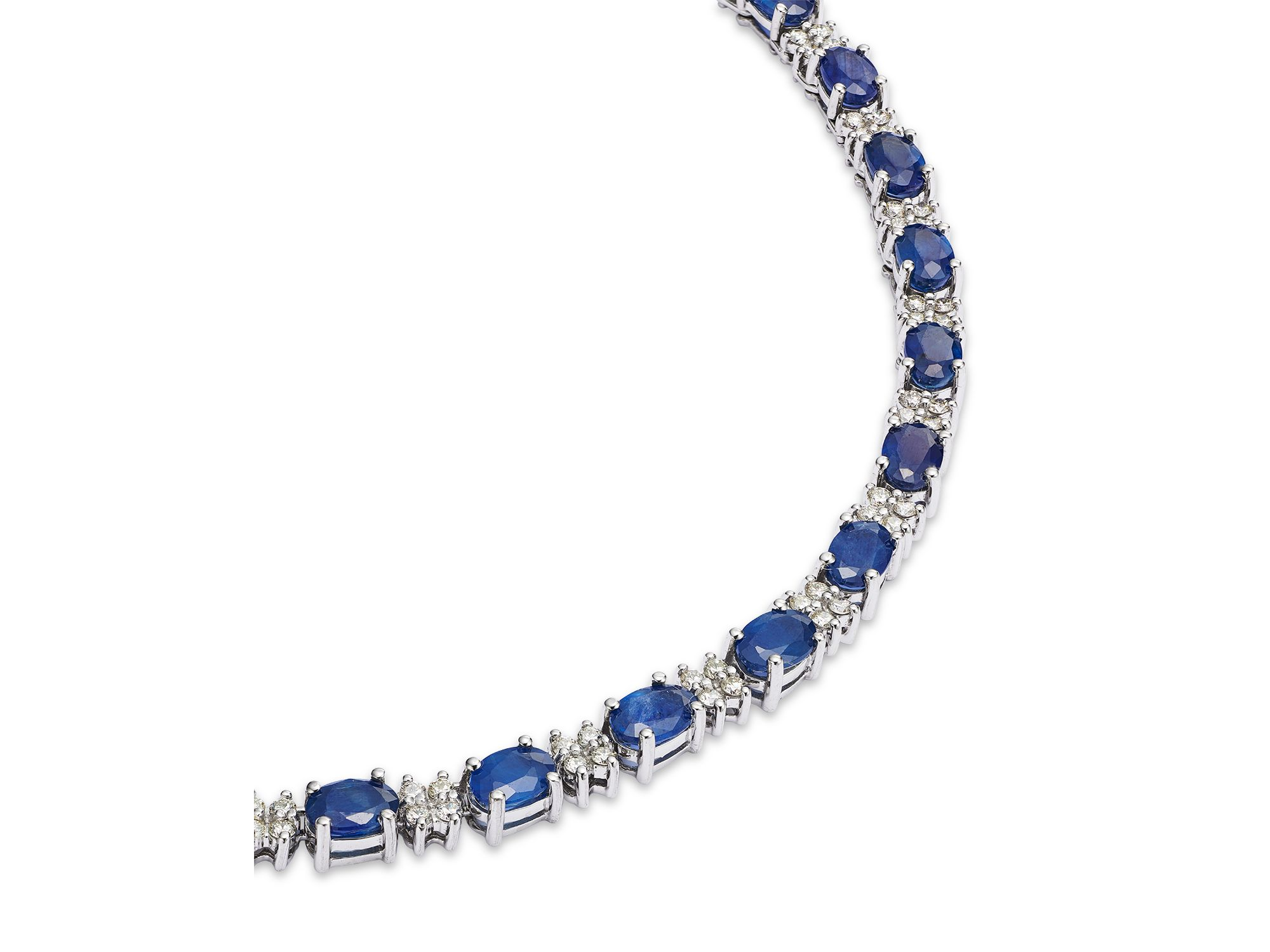 Blue Sapphire & Diamond Collar Necklace in 14K White Gold, 16" — Image 3