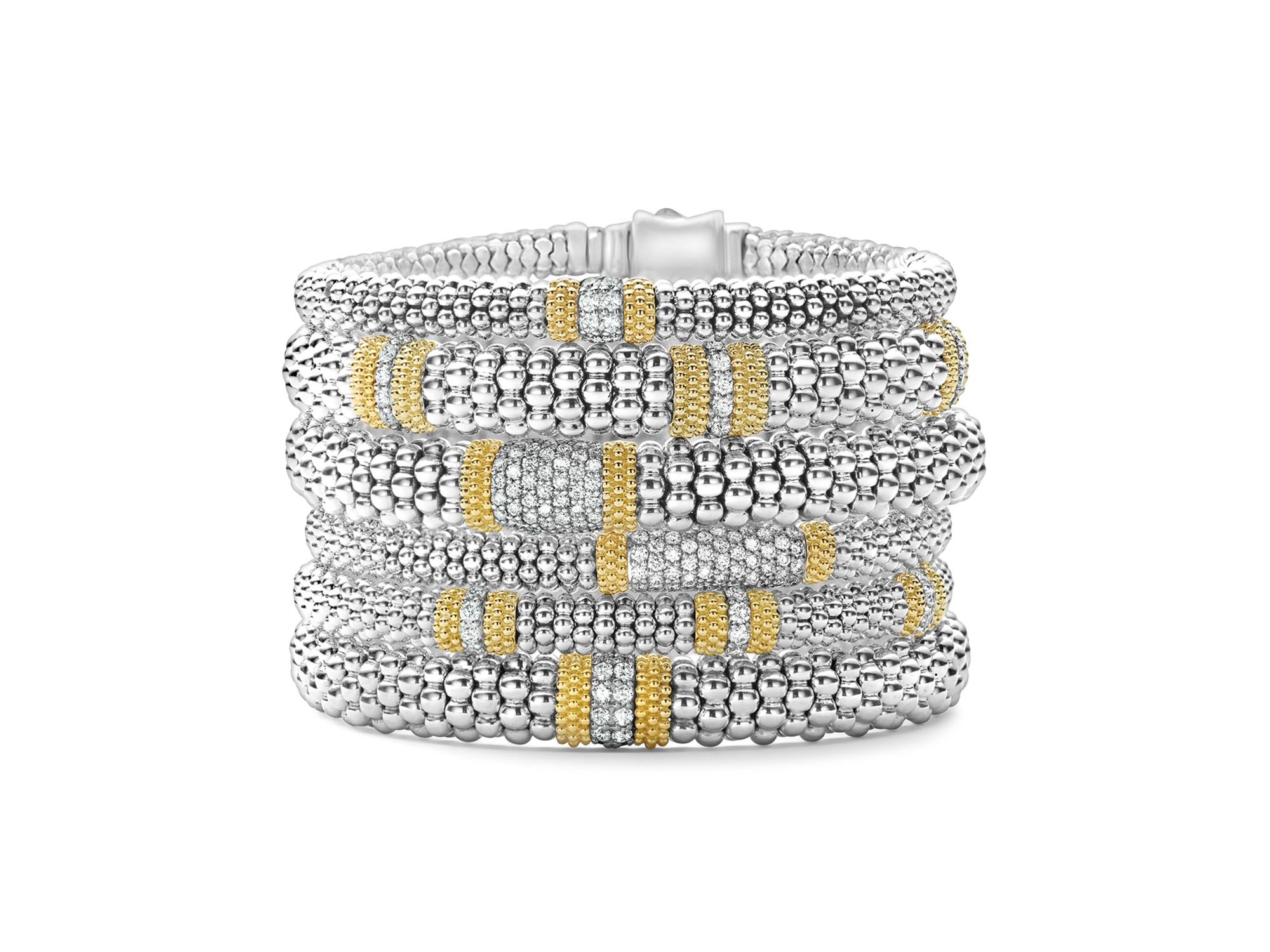 18K Gold & Sterling Silver Diamond Lux Three Station Bracelet, 6mm — Image 5