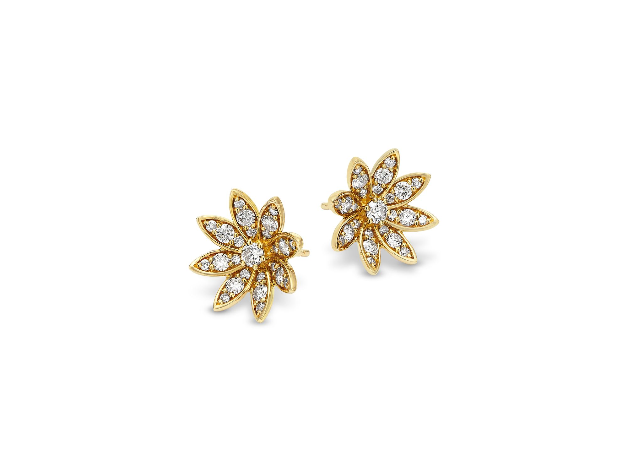 Champagne Diamond Starburst Flower Stud Earrings in 14K Yellow Gold, 0.78 tcw — Image 3
