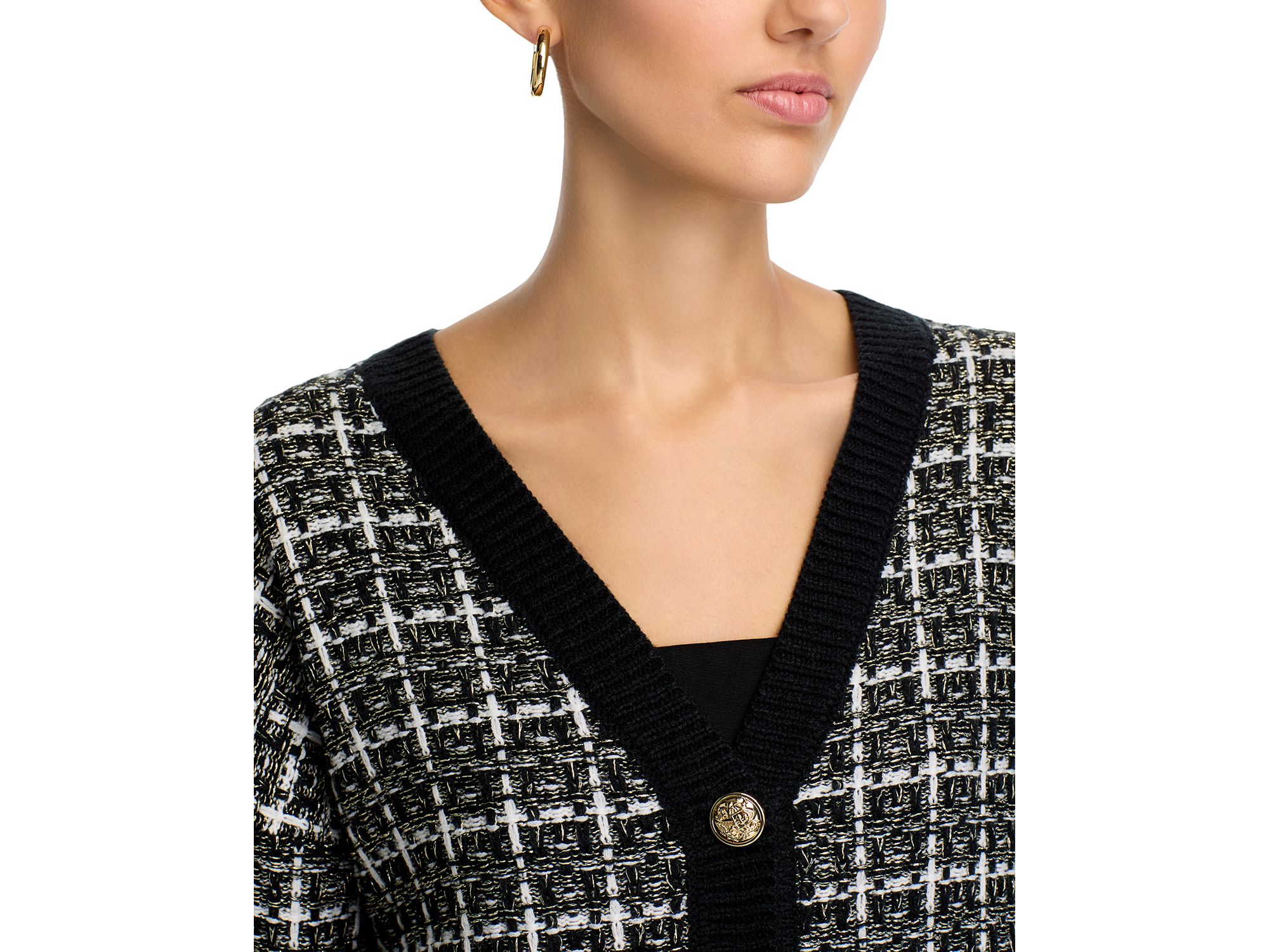 Tweed V Neck Cardigan Sweater - Exclusive — Image 3