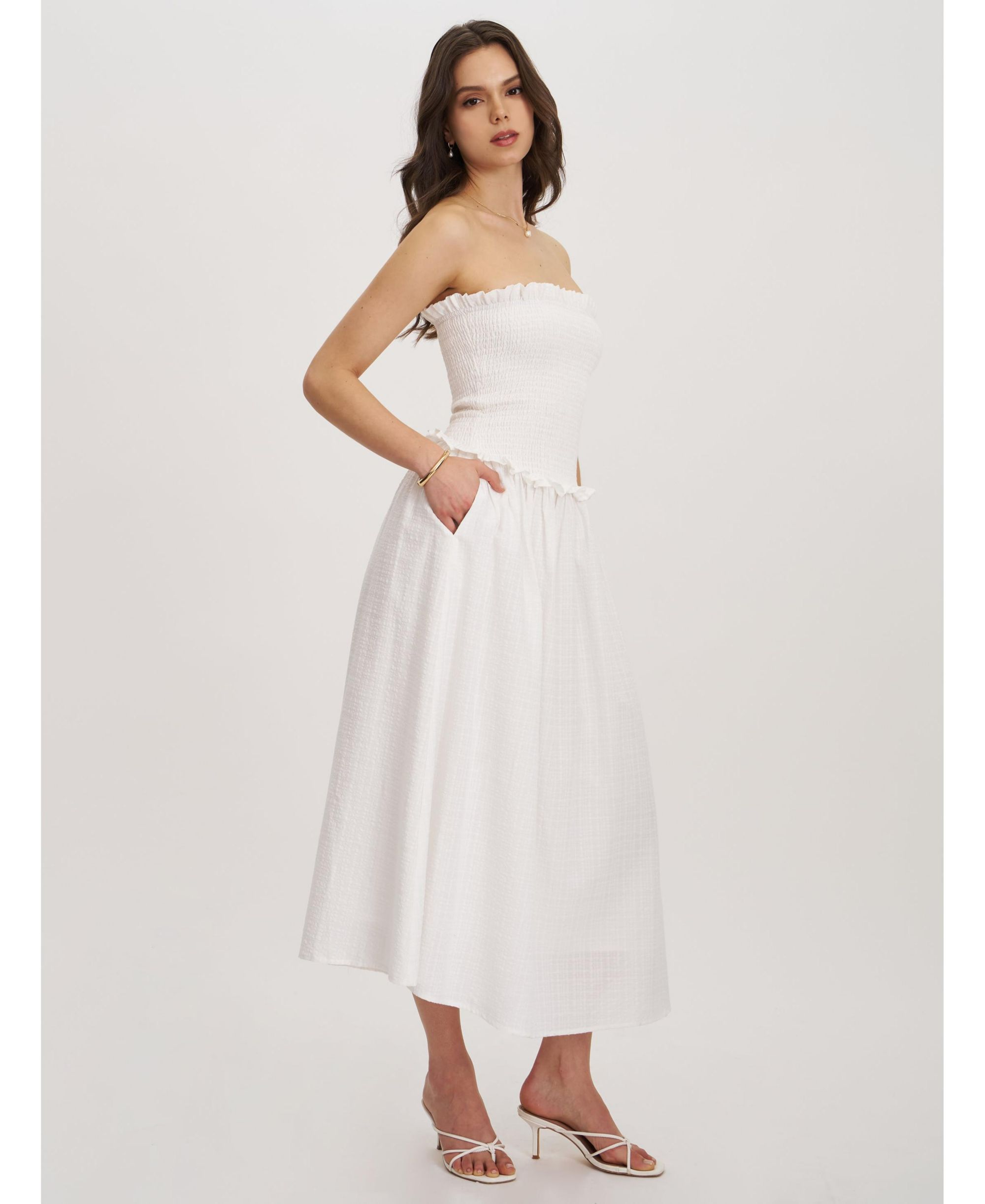Quadiya Smock Top Strapless Drop Waist Midi Dress — Image 4