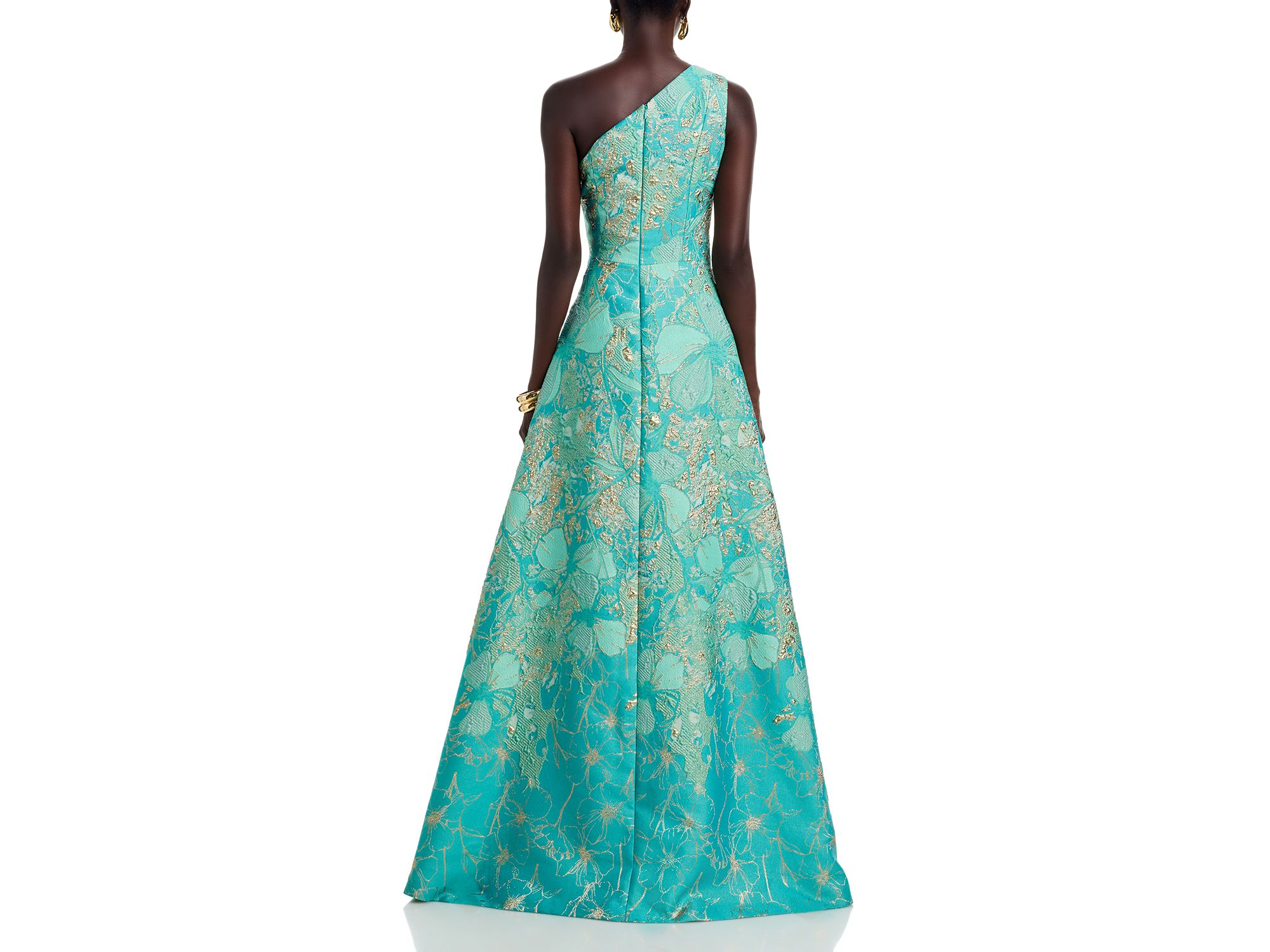 One Shoulder Metallic Jacquard Gown — Image 4