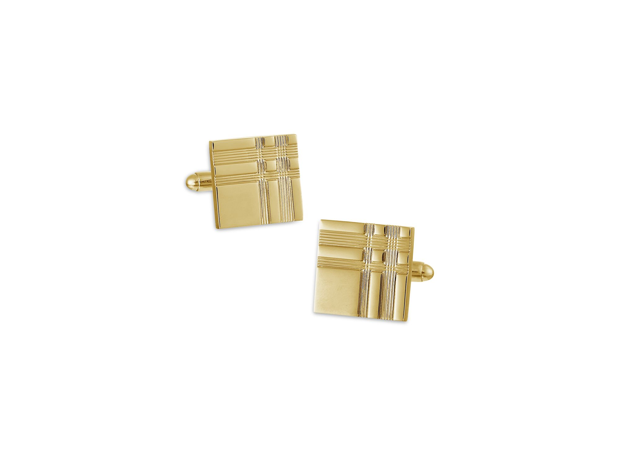 Rhodium Plated Etched Tartan Plaid Square Cufflinks - Image 1