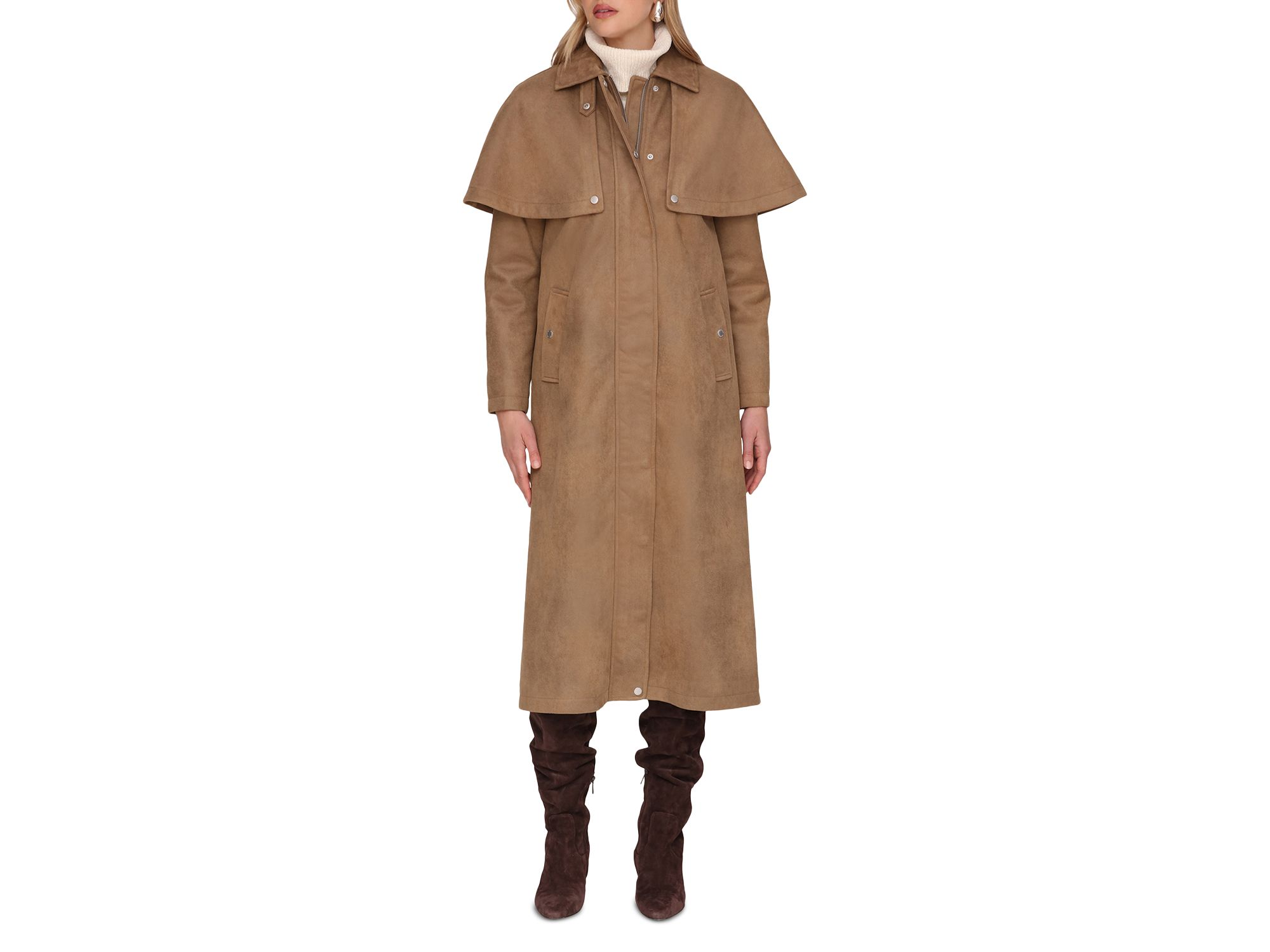 Faux Suede Cape Trench Coat — Image 4