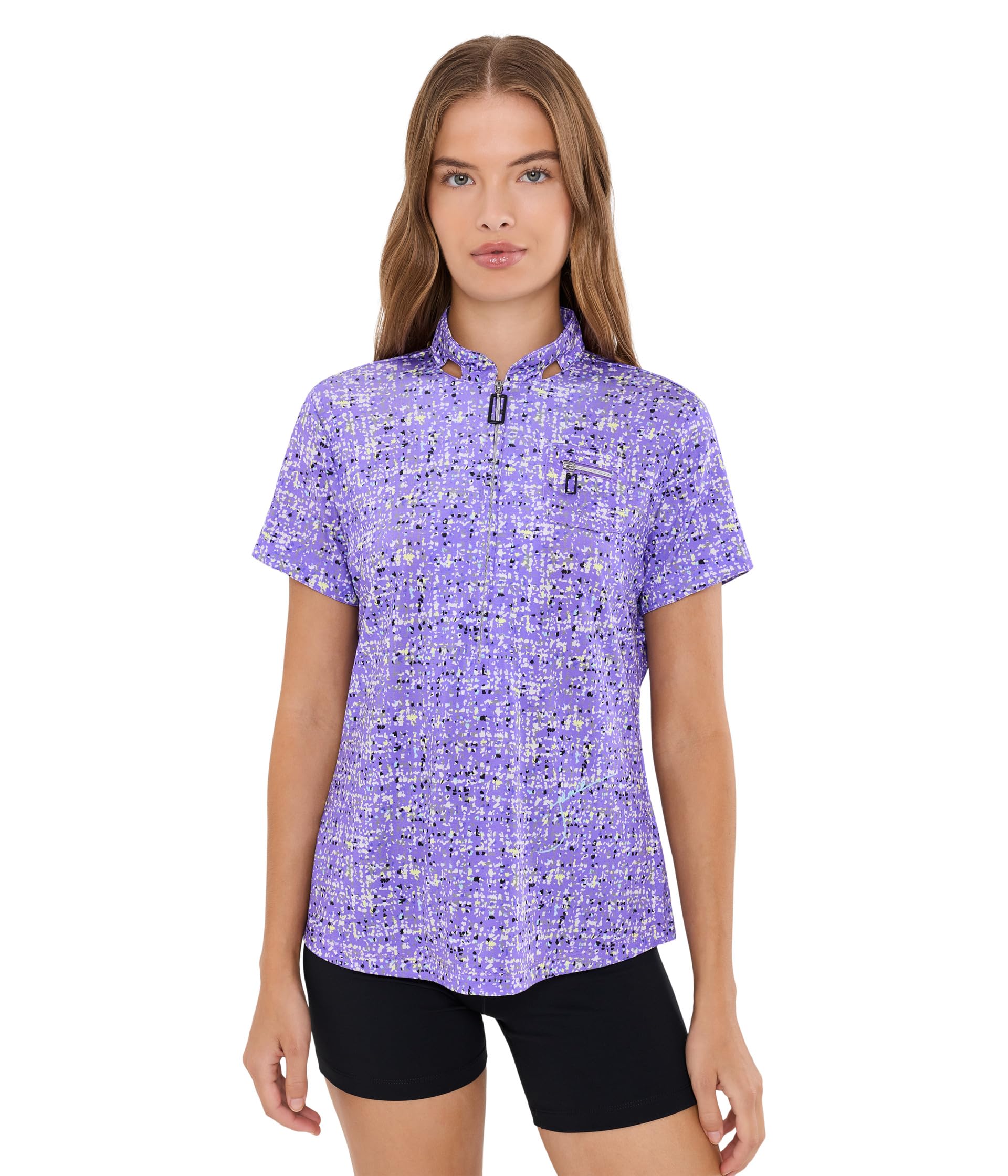 Confetti Print Quarter-Zip Top