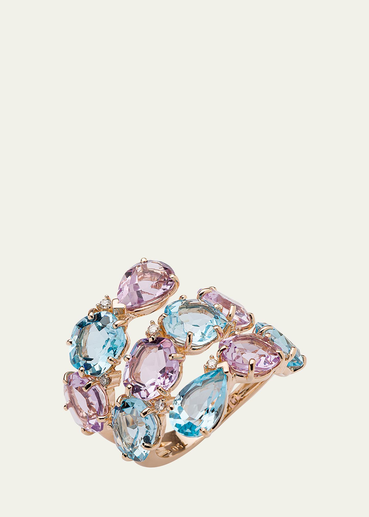 18K Rose Gold Blue Topaz and Amethyst Maya Ring