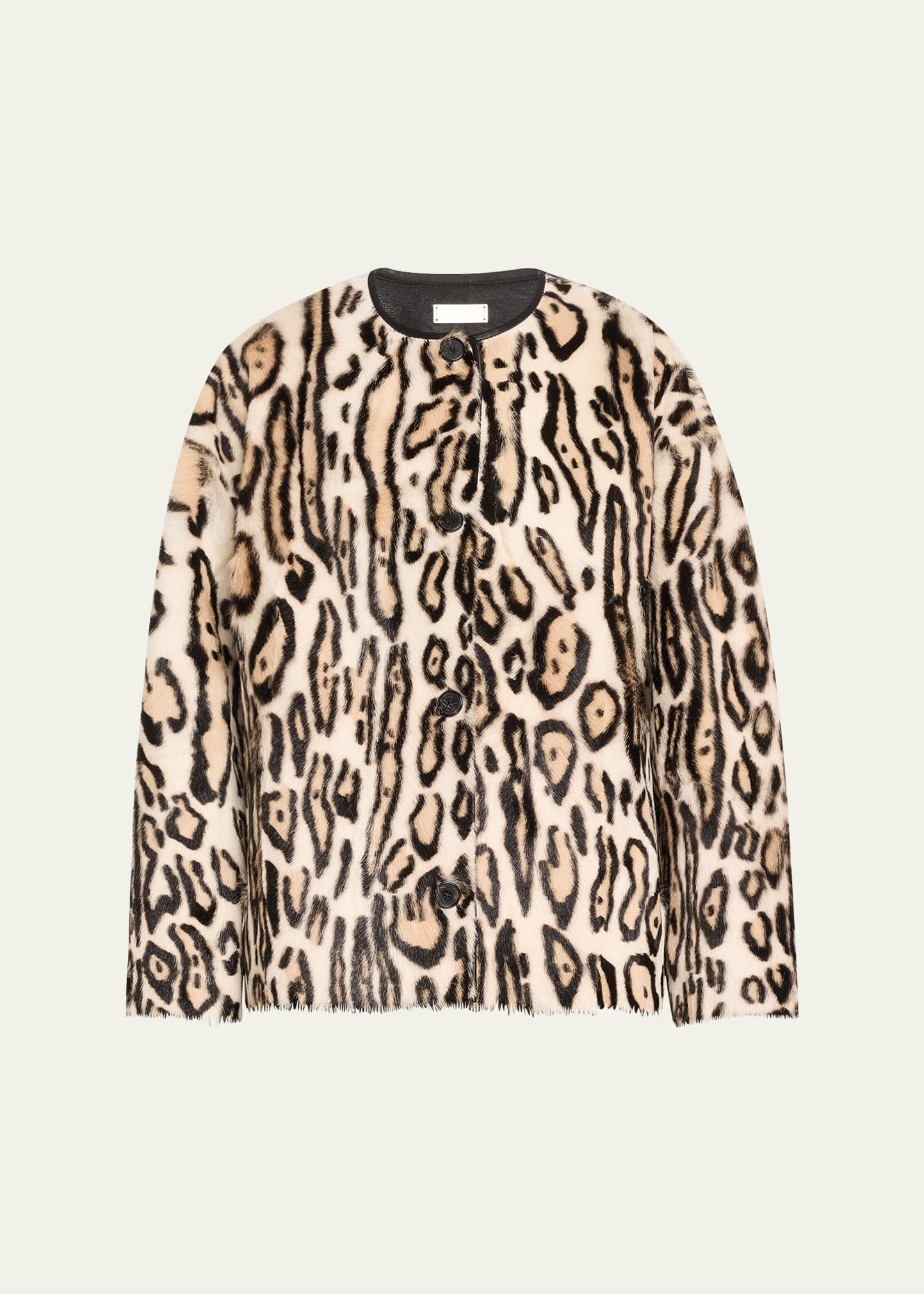 Jovanne Leopard-Print Jacket with Leather Trim