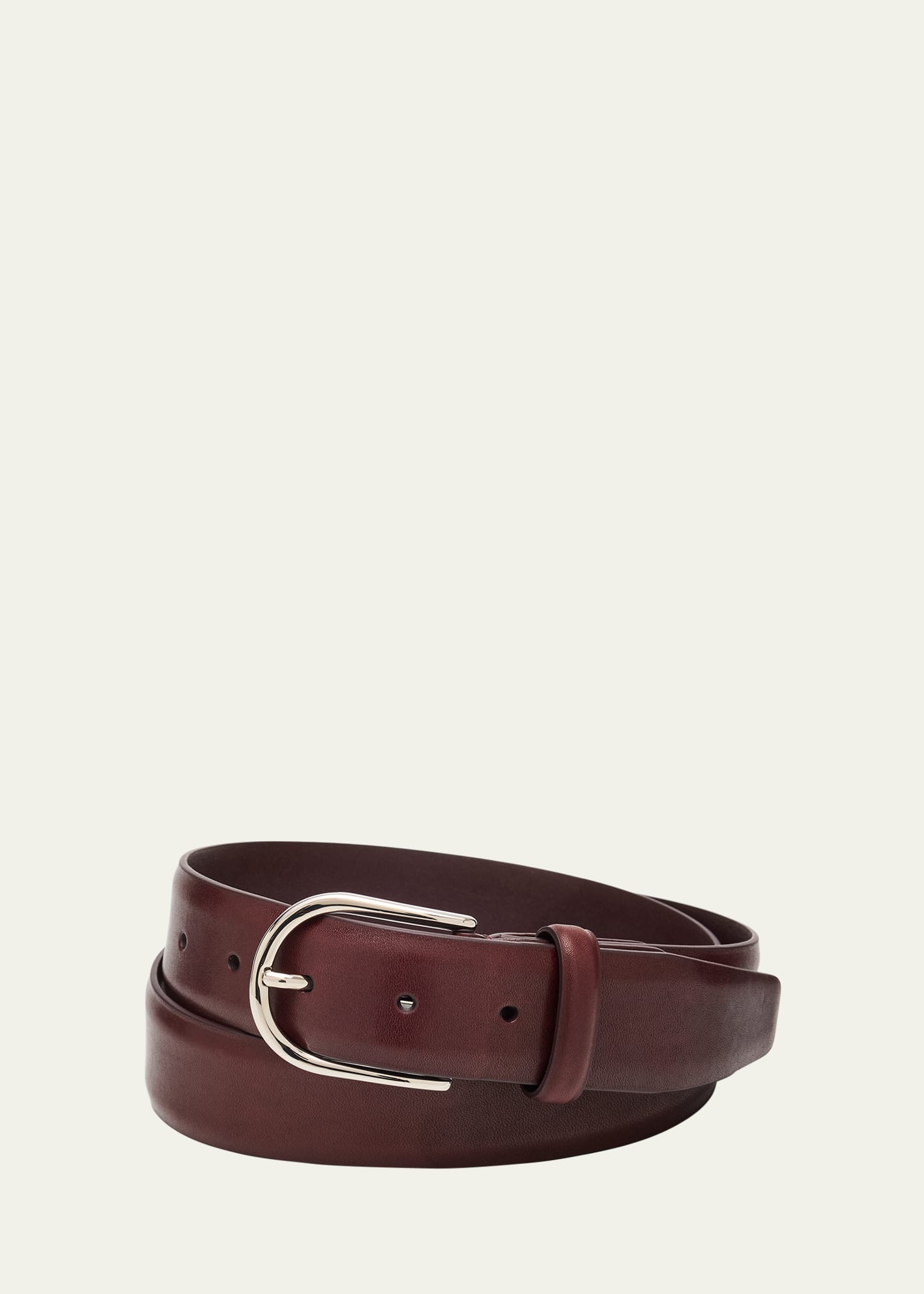 Men's Round-Buckle Leather Belt