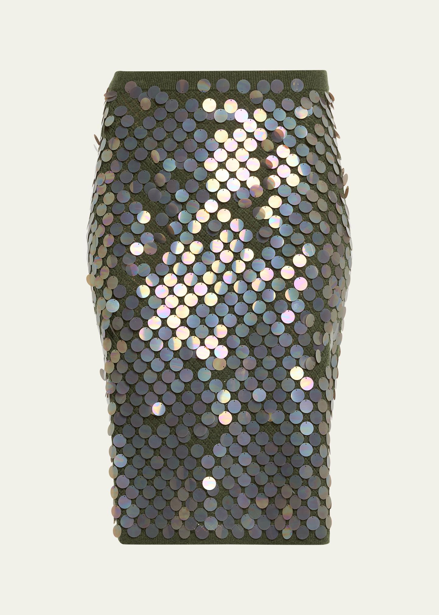 Sequined Wool-Cashmere Pointelle Knit Midi Skirt