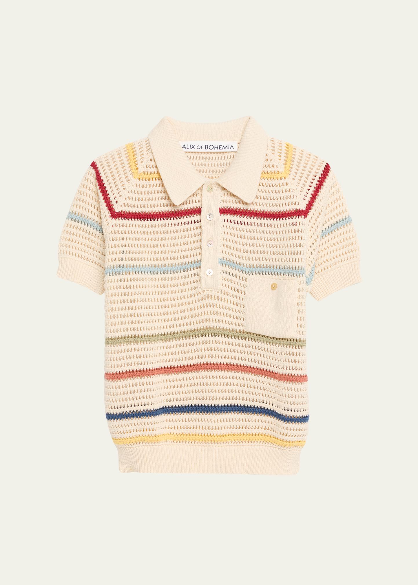 Lessi Stripe Crochet Polo Top