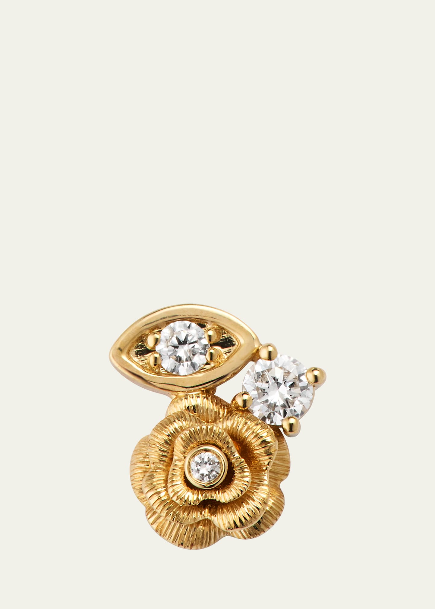 14K Gold and Diamond Large Marquise Eye Rose Stud Earring, Left