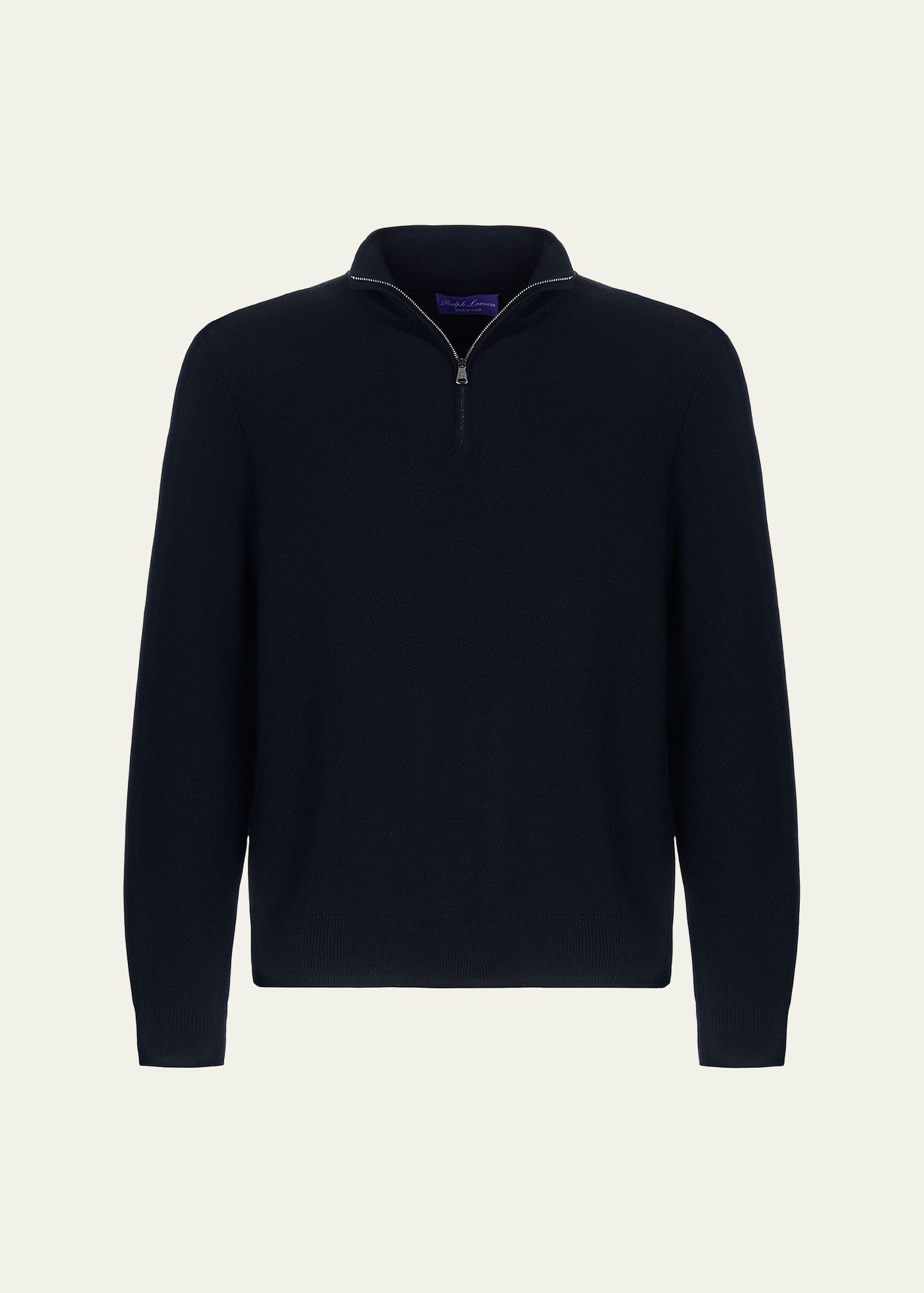 Men's Piqué-Knit Wool Quarter-Zip Sweater