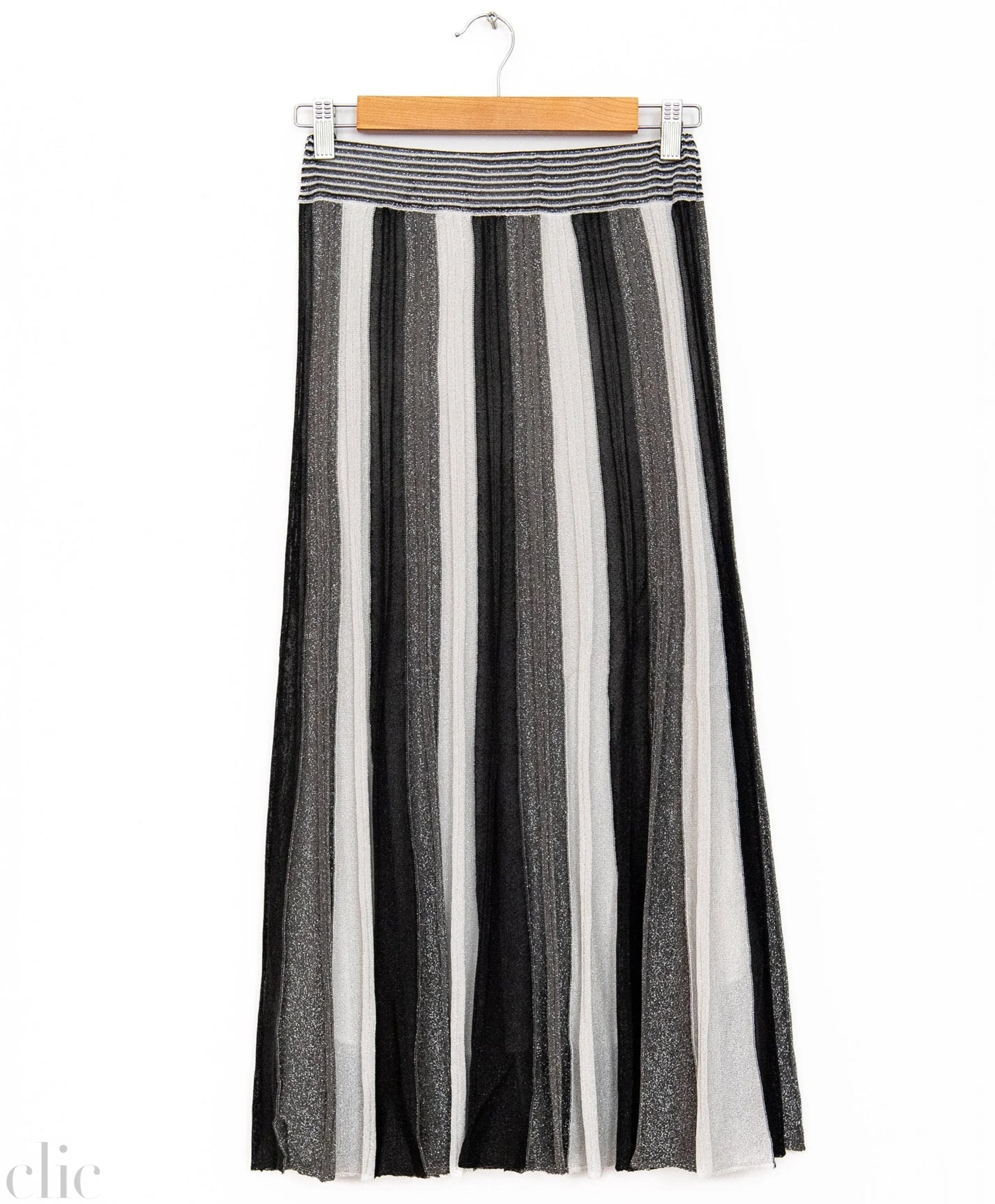 Gala Long Pleated Skirt in Gris & Argent, from Maison Lurex
