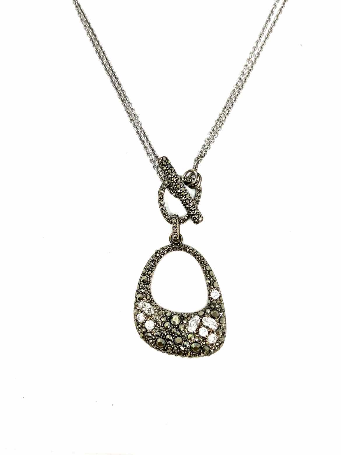 925 Sterling Silver Pendant 18" Toggle Marcasite Necklace
