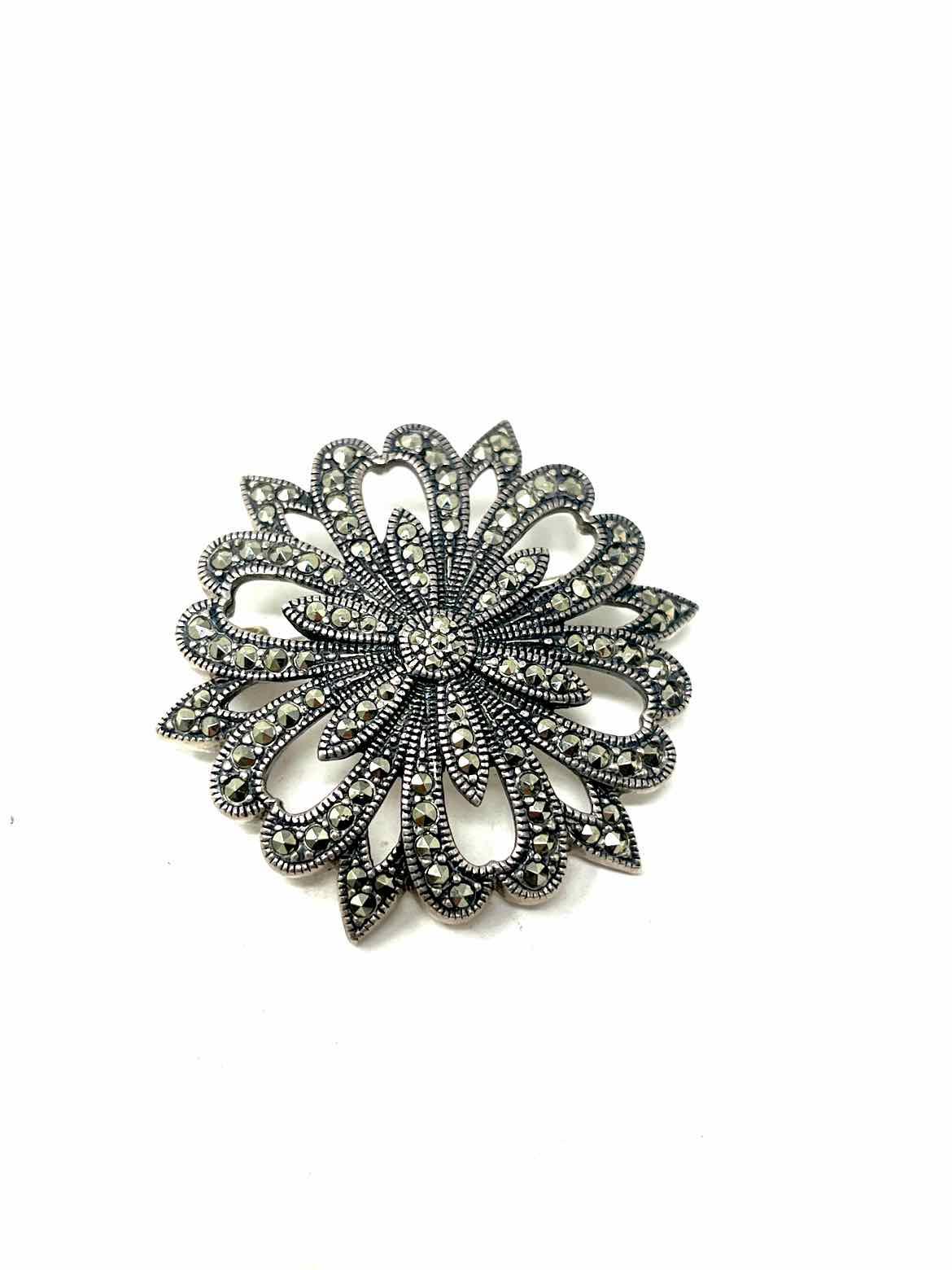 .925 Marcasite Silver Flower Brooch