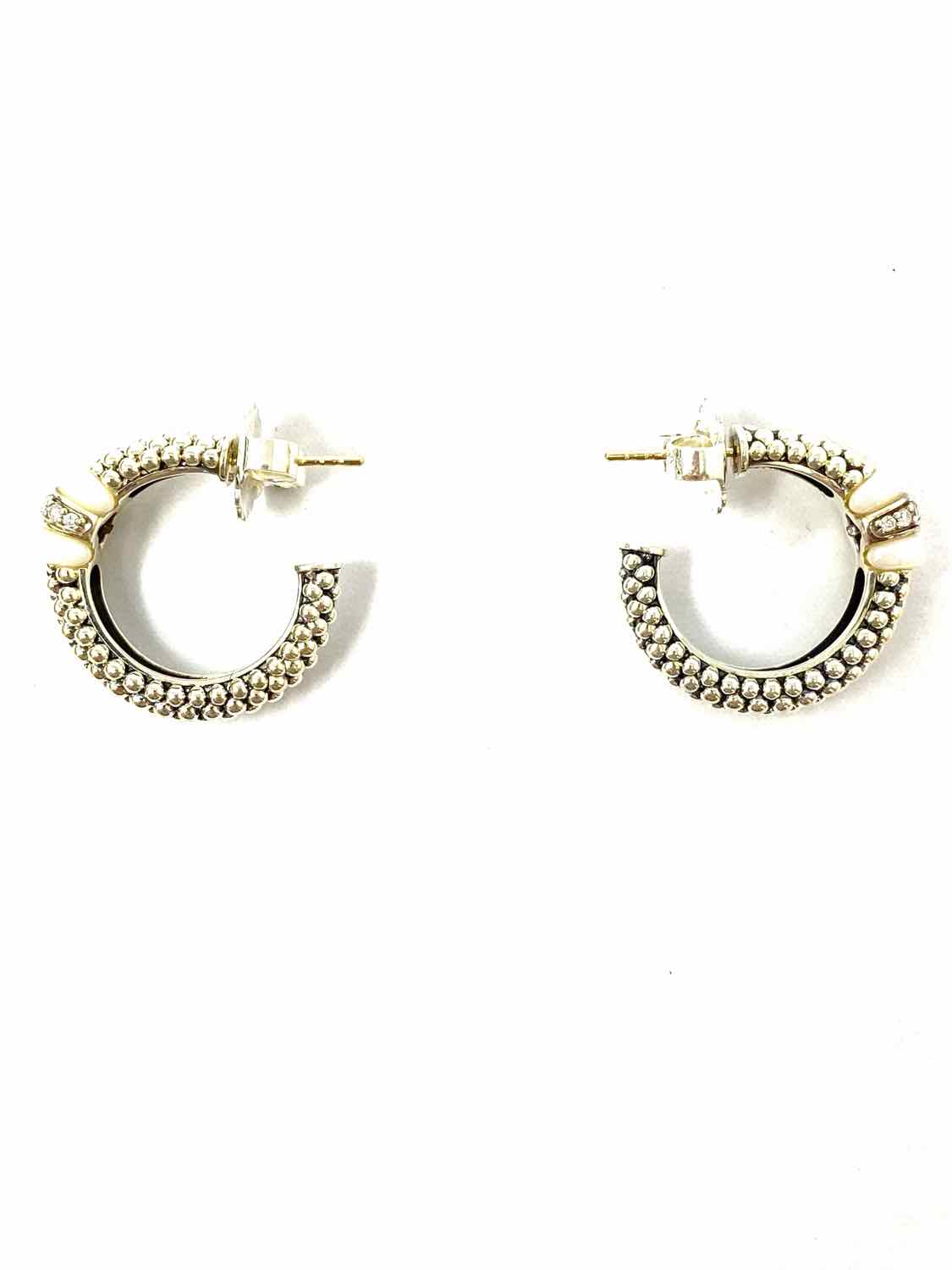 925 Sterling Silver White Ceramic Hoop Caviar Diamond Earrings